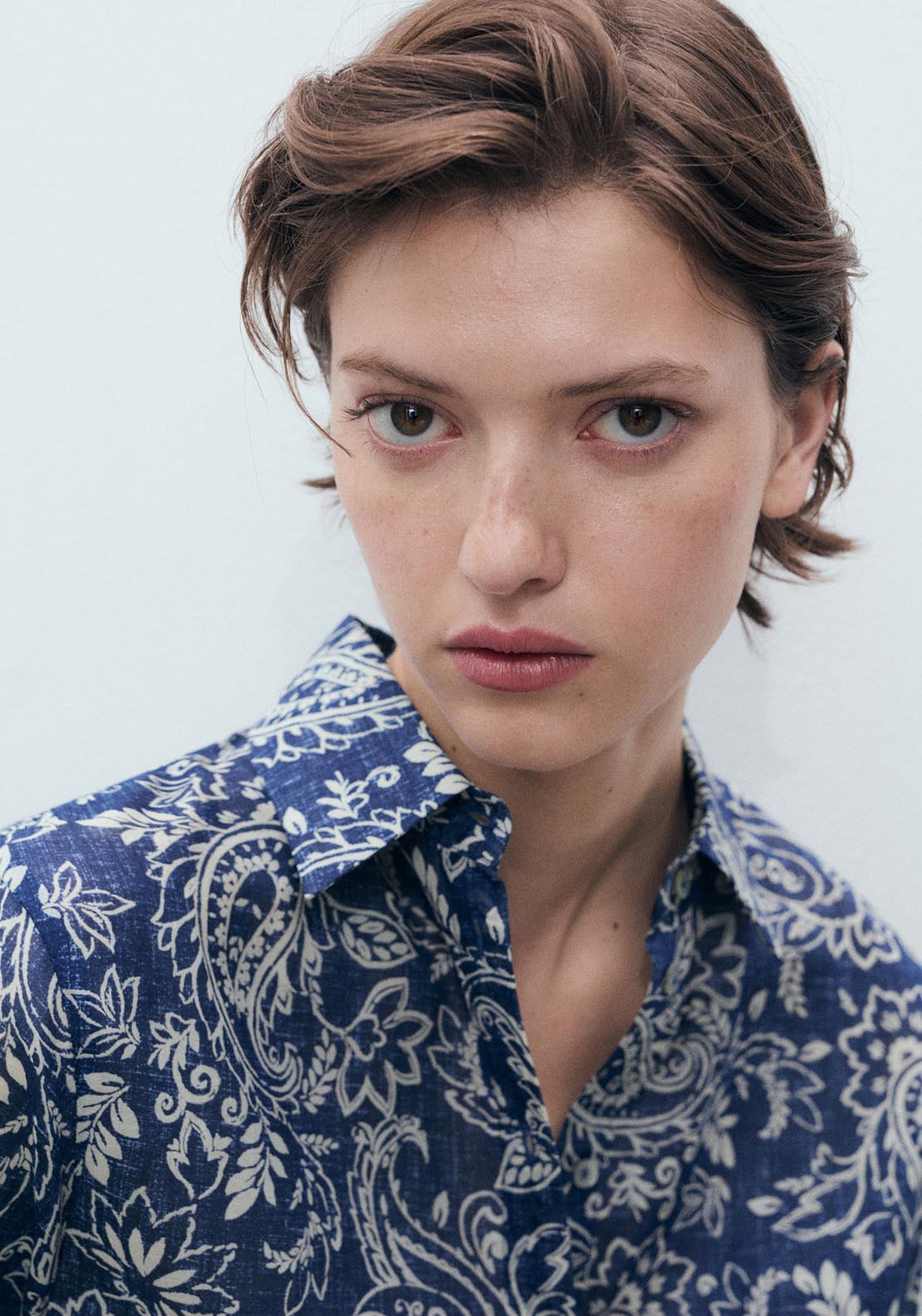 Mango Printed Cotton Shirt - Medium Blue 4 Shaws Department Stores