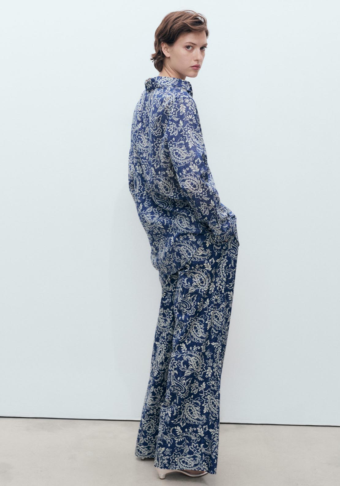 Mango Printed Cotton Shirt - Medium Blue 2 Shaws Department Stores
