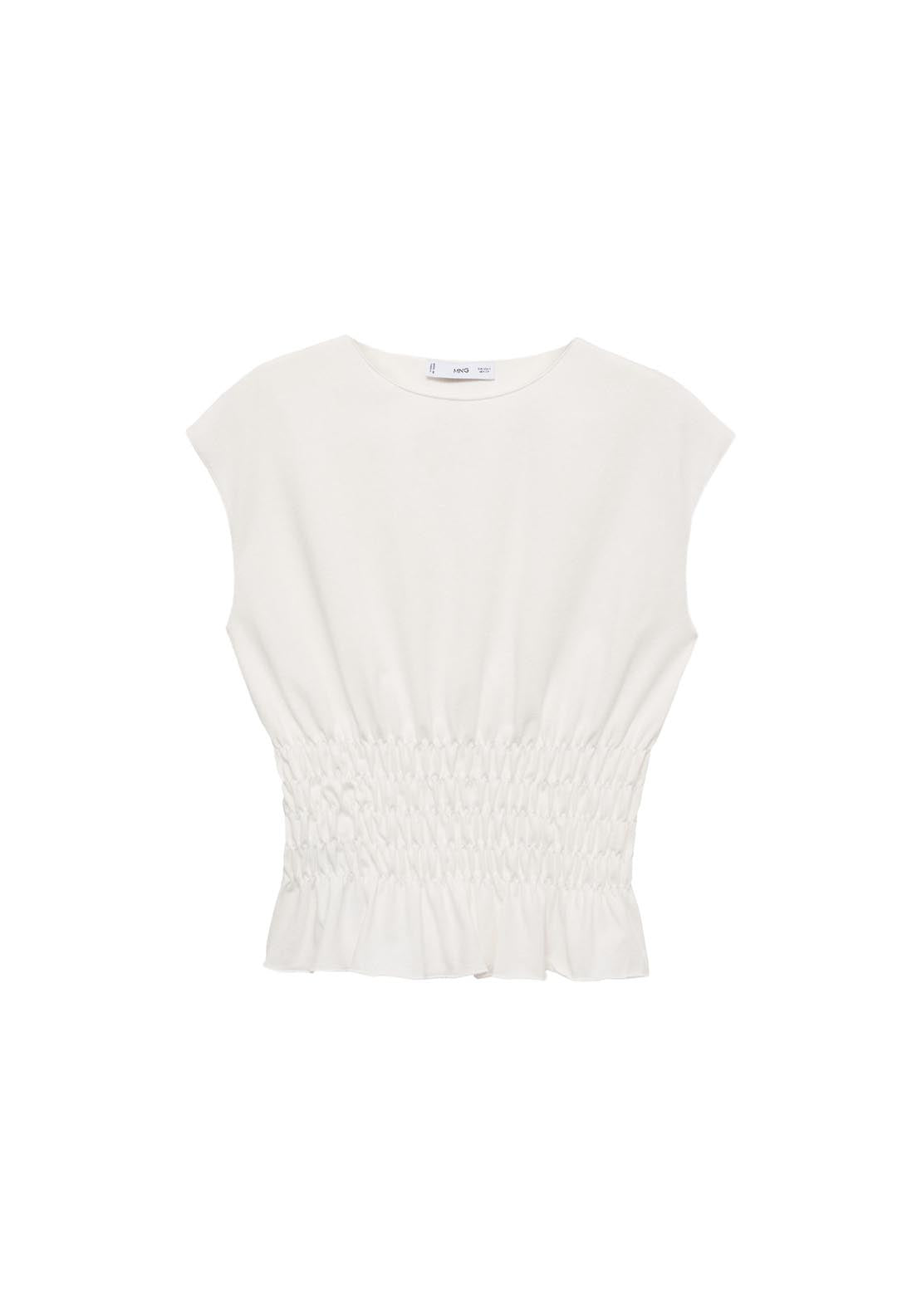 Mango Short Sleeve Gathered T-Shirt - White 8 Shaws Department Stores