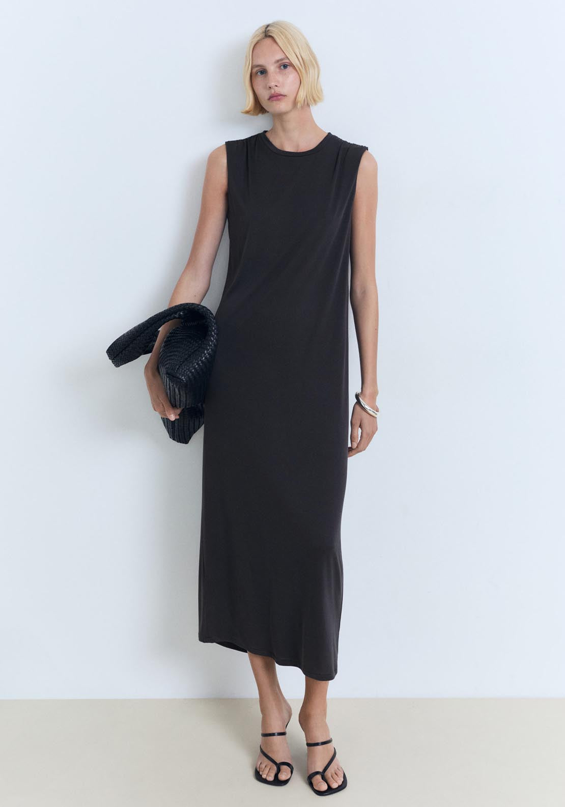 Mango Flowy Long Dress - Charcoal 1 Shaws Department Stores