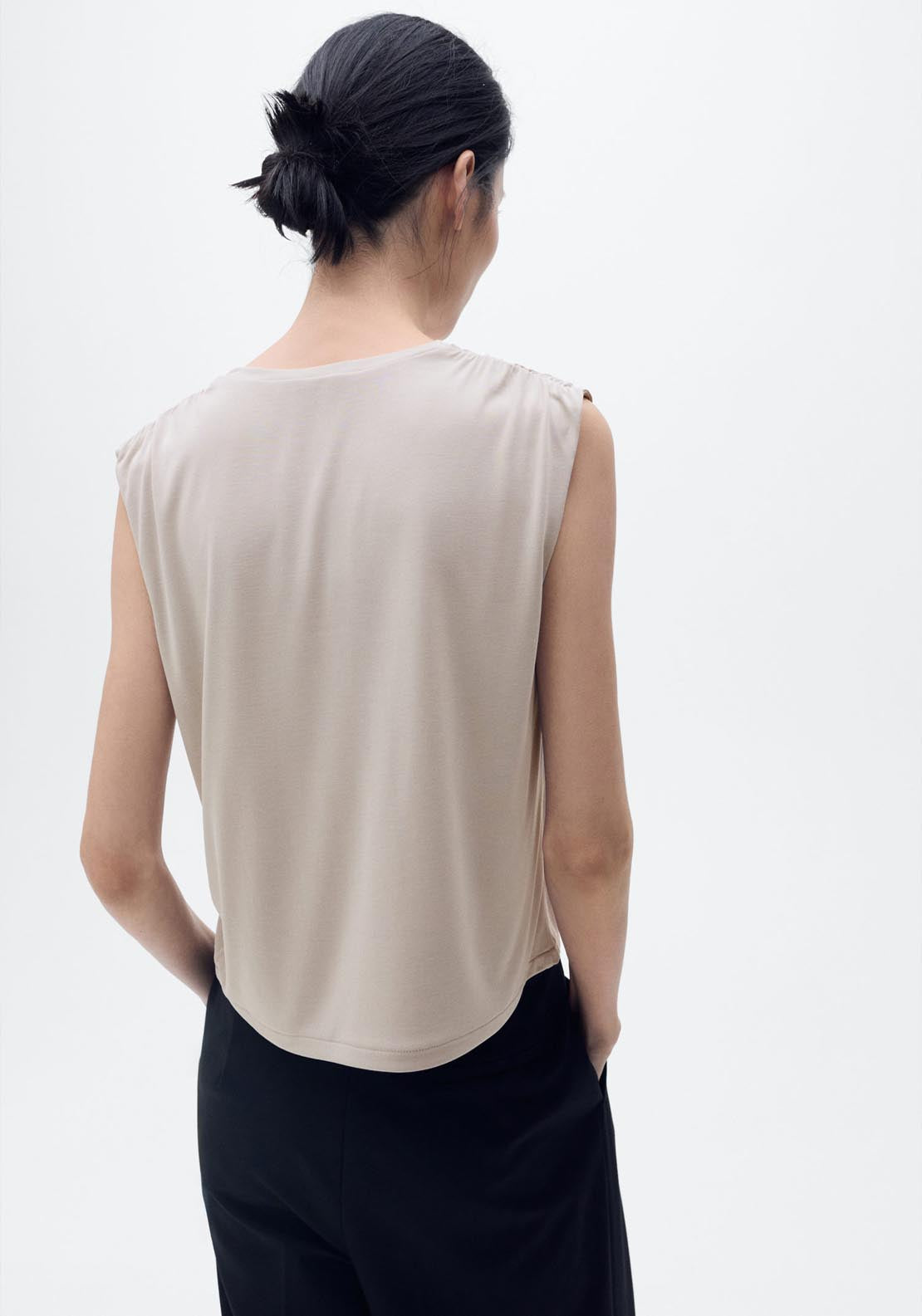 Mango Flowy T-Shirt With Gathered Shoulders - Light/pastel Gray 2 Shaws Department Stores