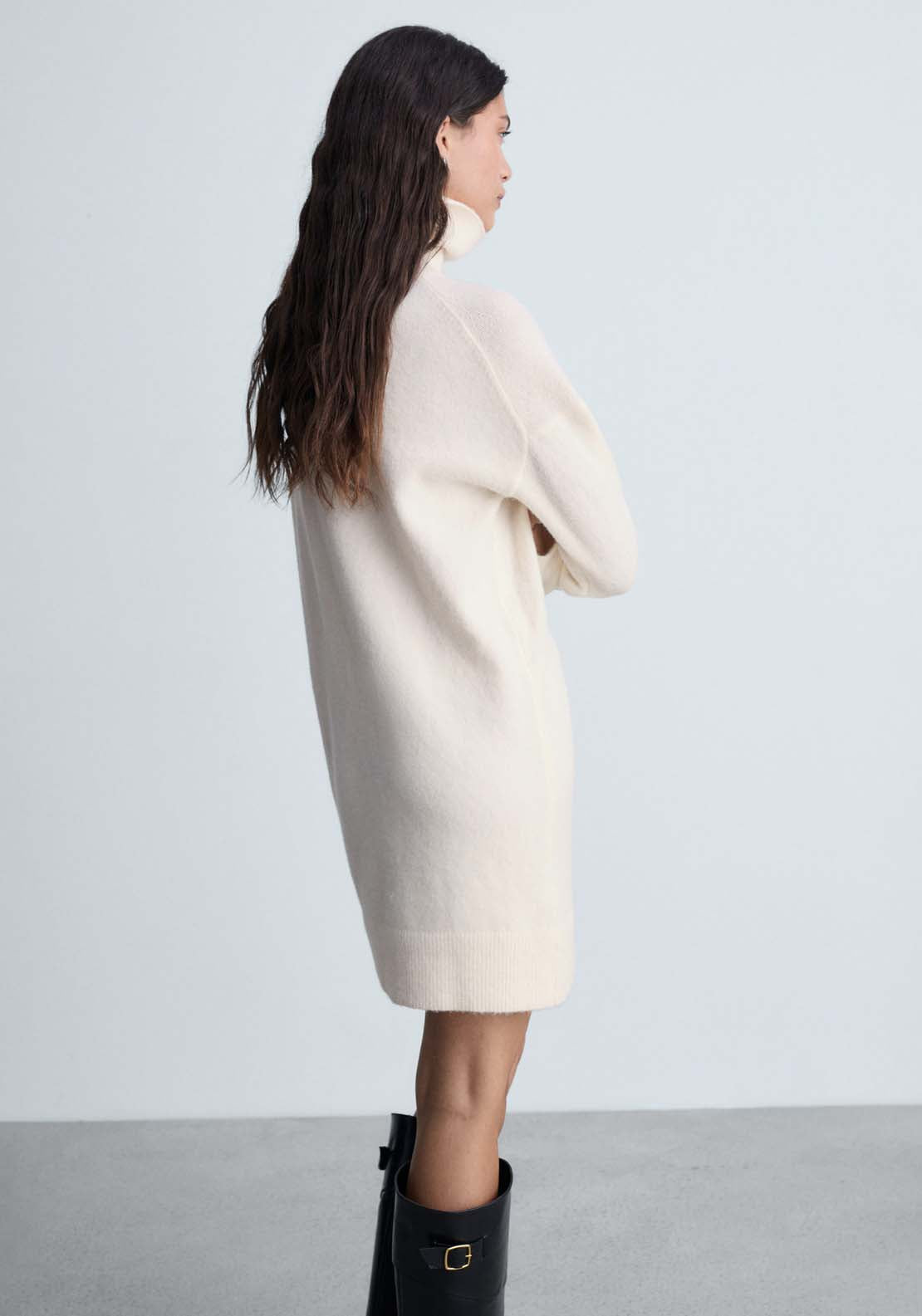 Mango Short turtleneck knitted dress - Light Beige 2 Shaws Department Stores
