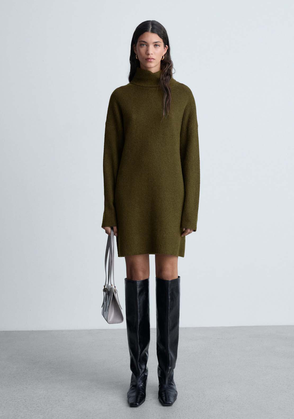 Mango Short turtleneck knitted dress - Beige/khaki 1 Shaws Department Stores
