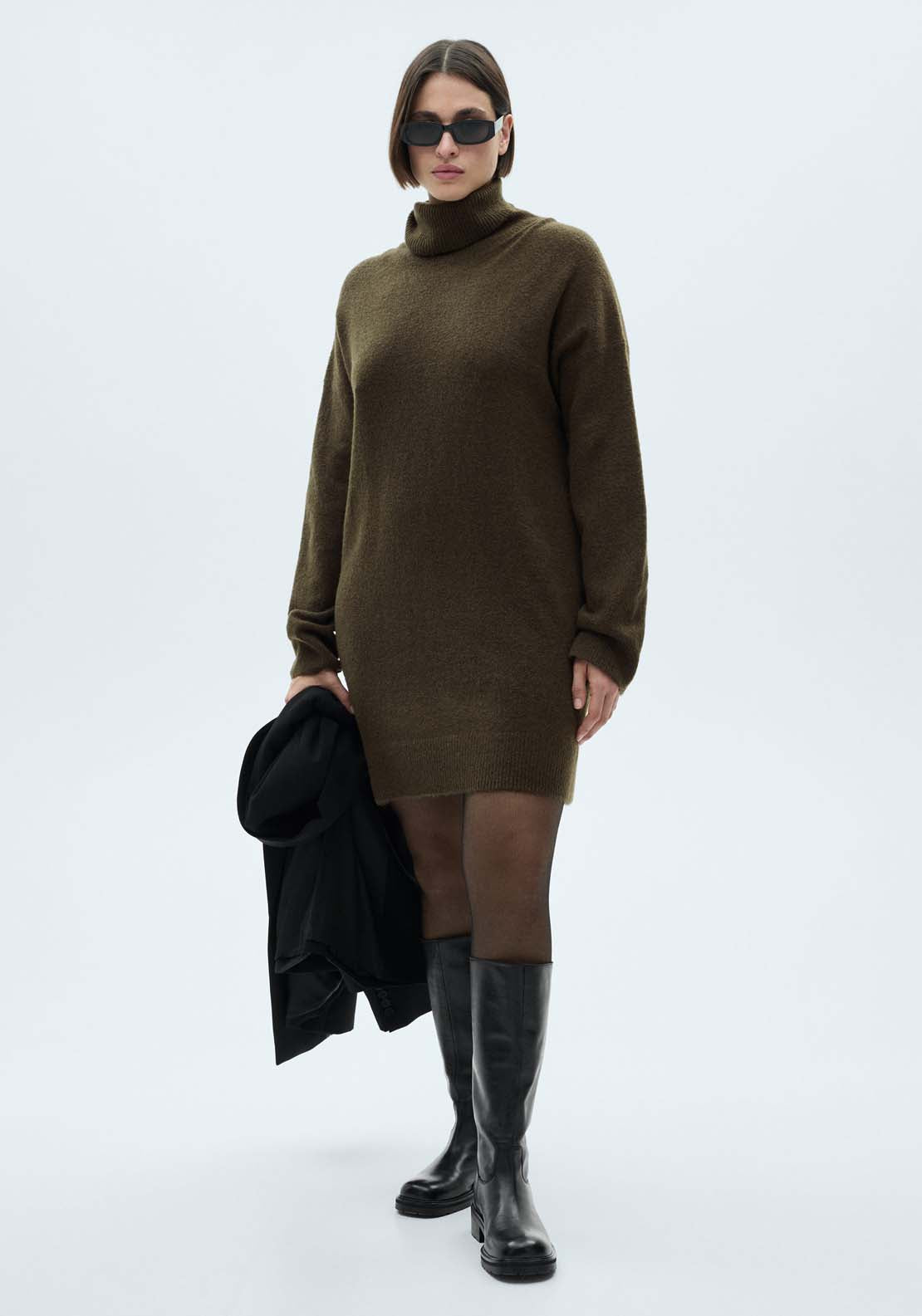 Mango Short turtleneck knitted dress - Beige/khaki 5 Shaws Department Stores