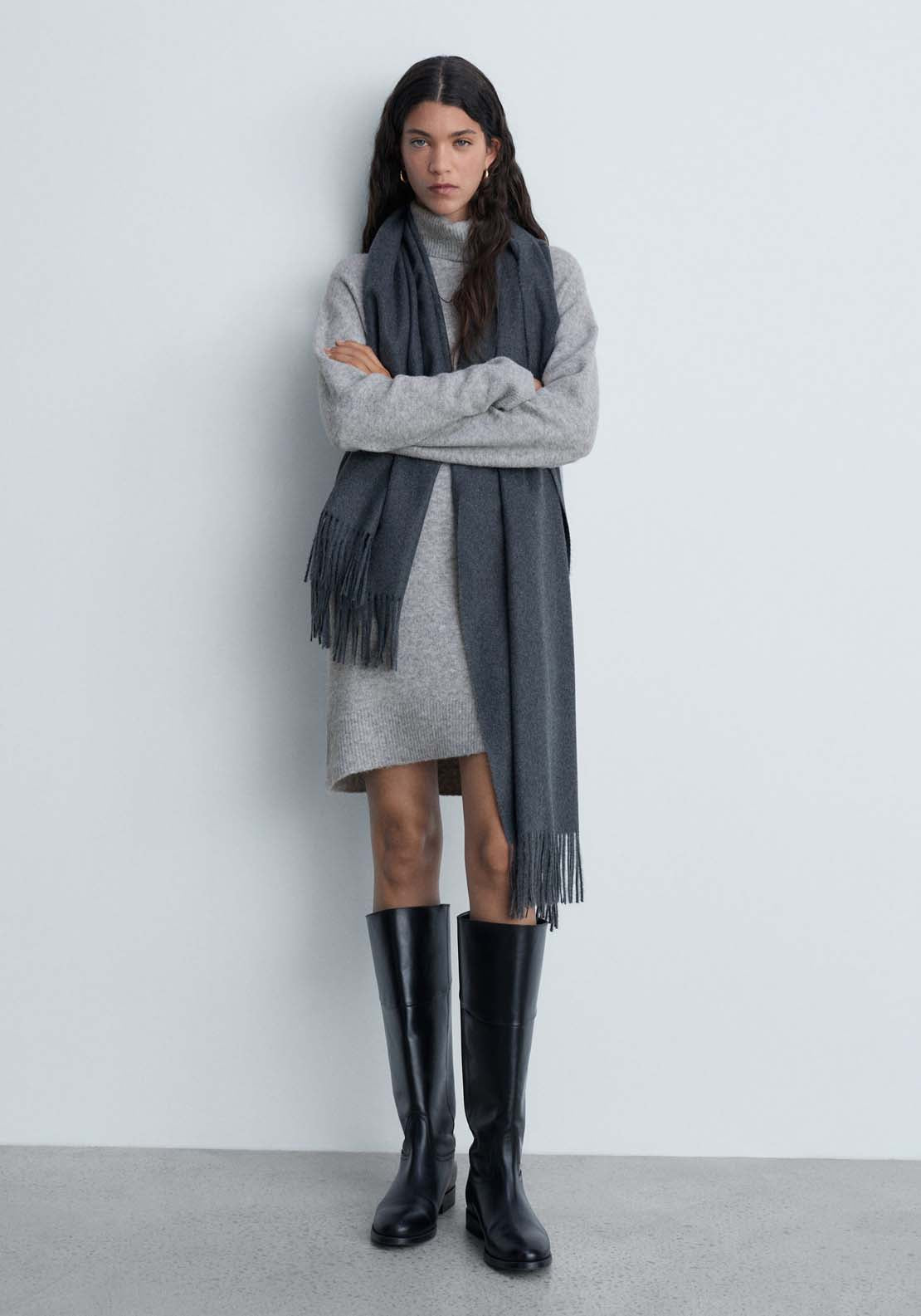 Mango Short turtleneck knitted dress - Medium Gray 4 Shaws Department Stores