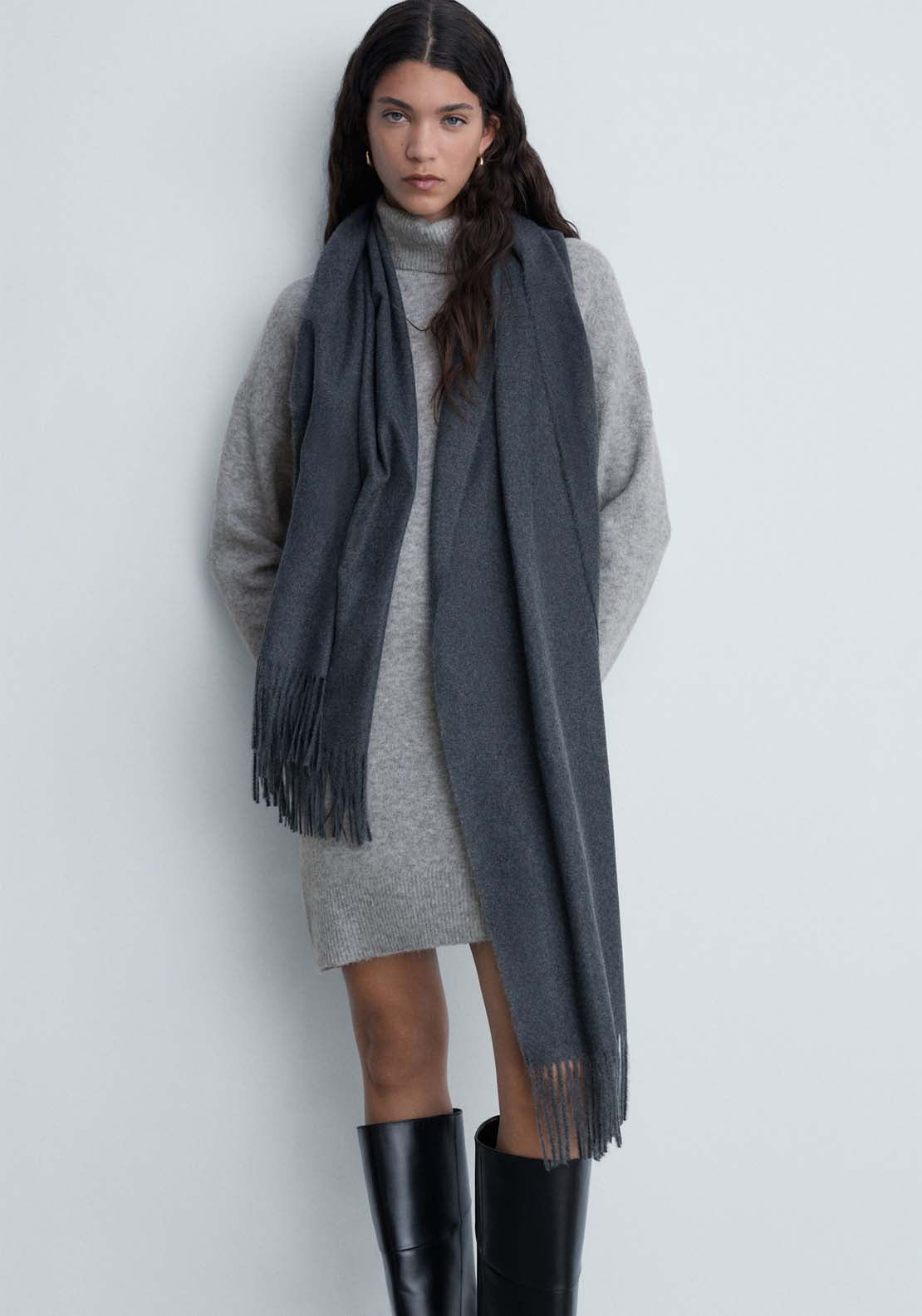 Mango Short turtleneck knitted dress - Medium Gray 5 Shaws Department Stores