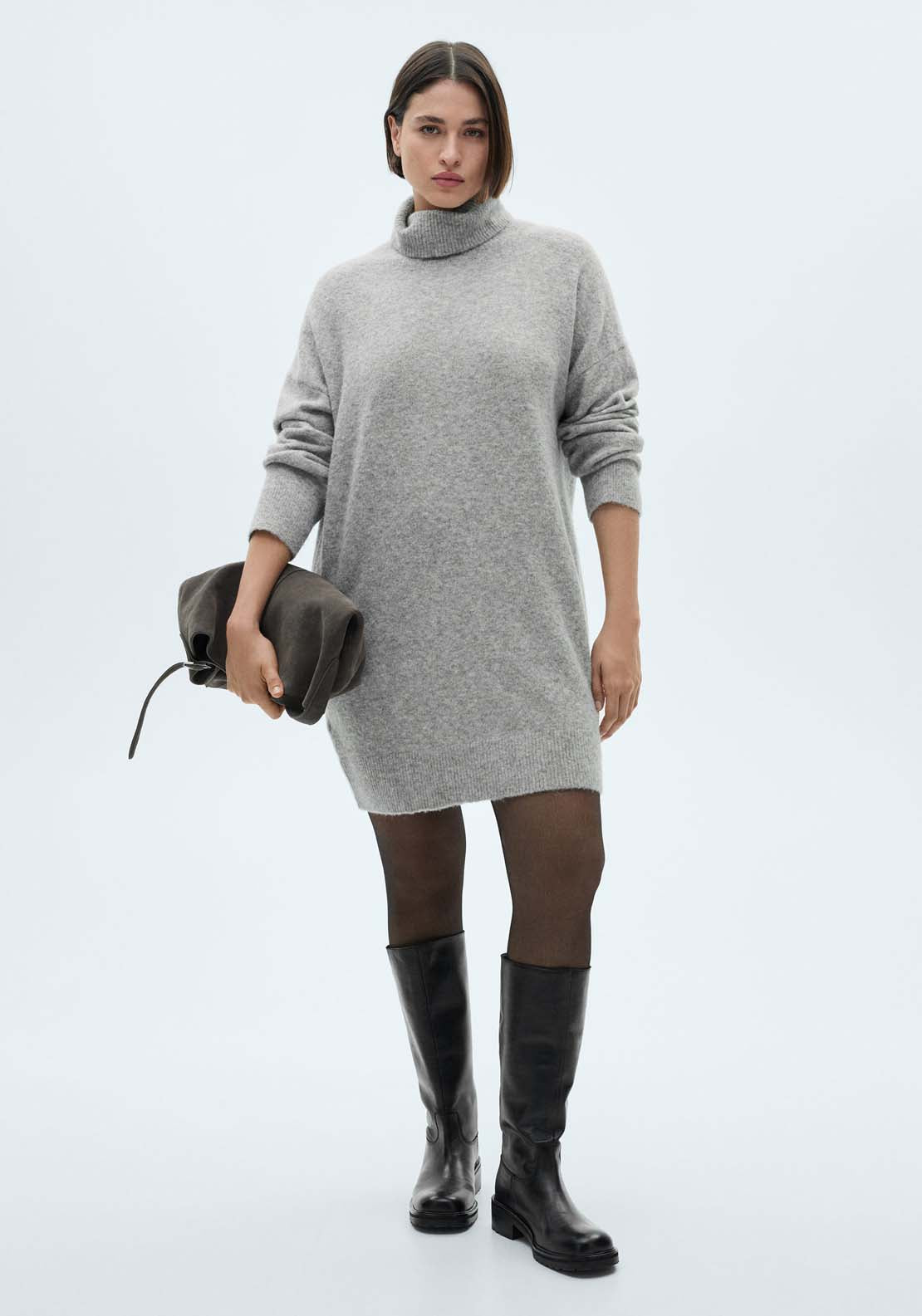 Mango Short turtleneck knitted dress - Medium Gray 1 Shaws Department Stores