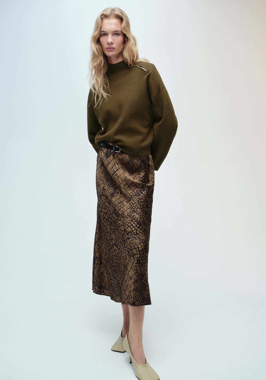 Mango Perkins-neck sweater with zip - Beige/khaki 3 Shaws Department Stores