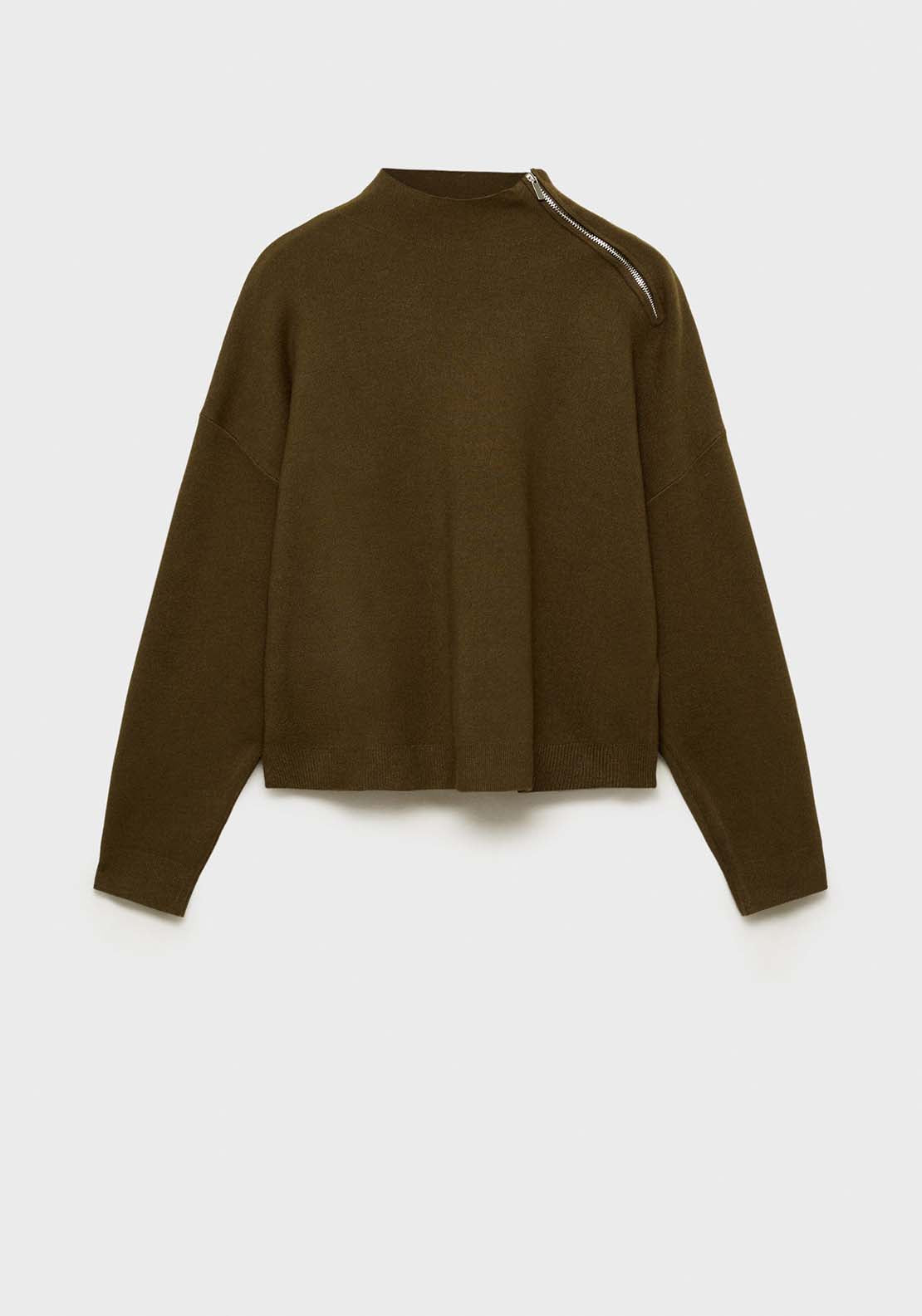Mango Perkins-neck sweater with zip - Beige/khaki 7 Shaws Department Stores