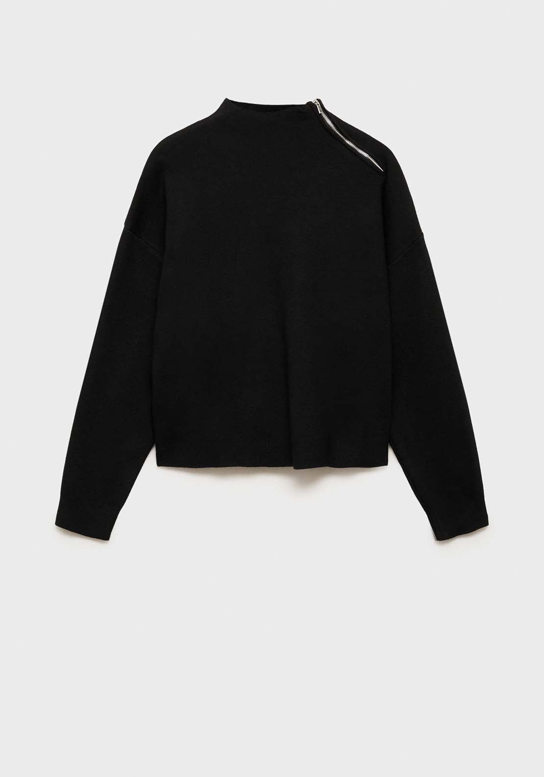 Mango Perkins-neck sweater with zip - Black 7 Shaws Department Stores