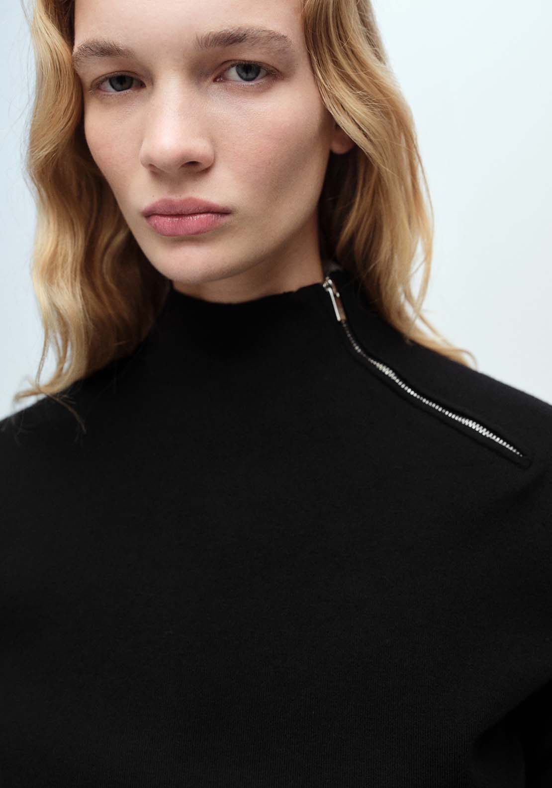 Mango Perkins-neck sweater with zip - Black 4 Shaws Department Stores