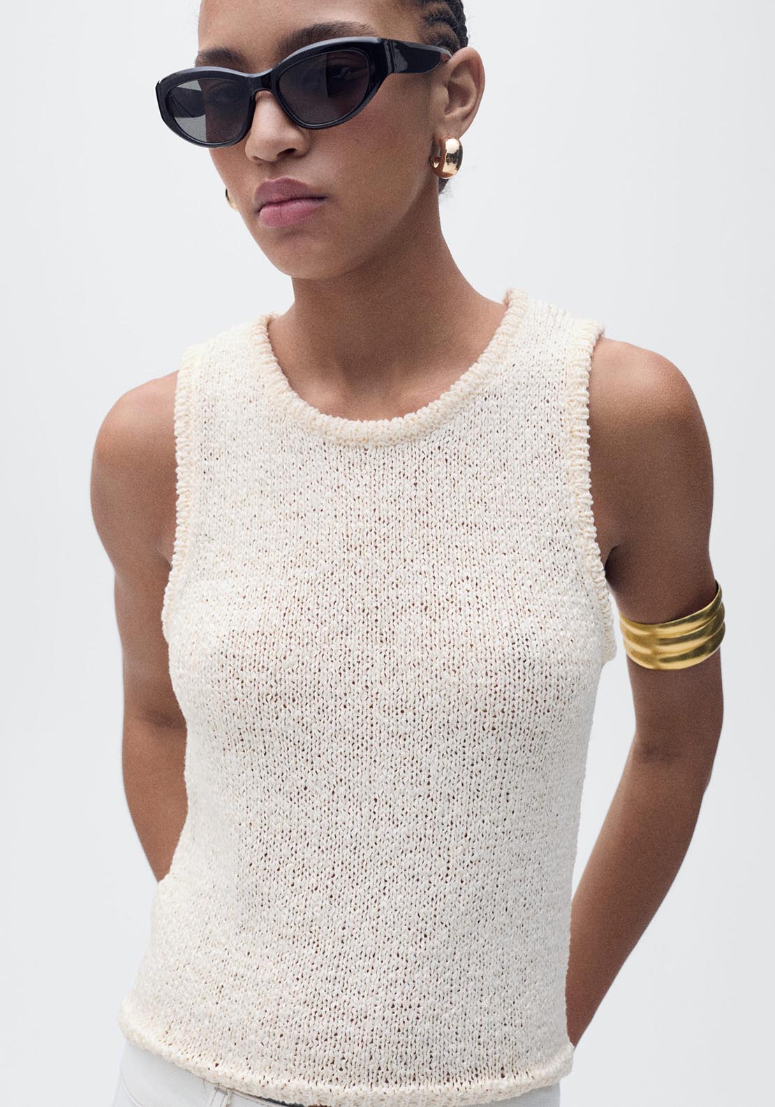 Mango Crochet top with straps - Light Beige 1 Shaws Department Stores