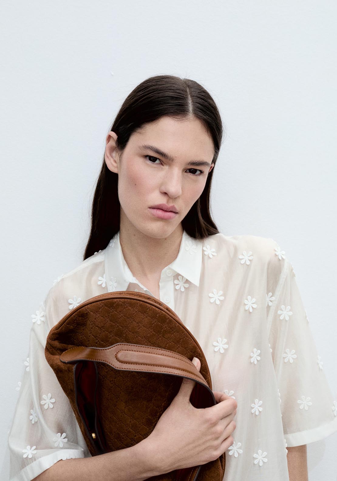 Mango Semi Transparent Lyocell Shirt With Flowers - White 5 Shaws Department Stores