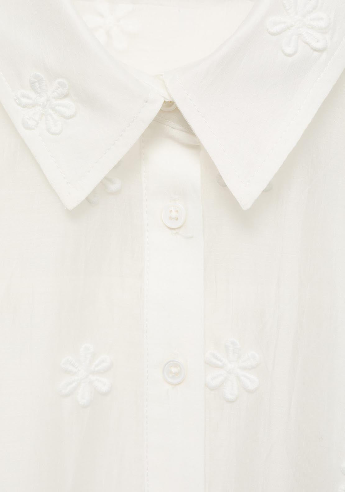 Mango Semi Transparent Lyocell Shirt With Flowers - White 6 Shaws Department Stores