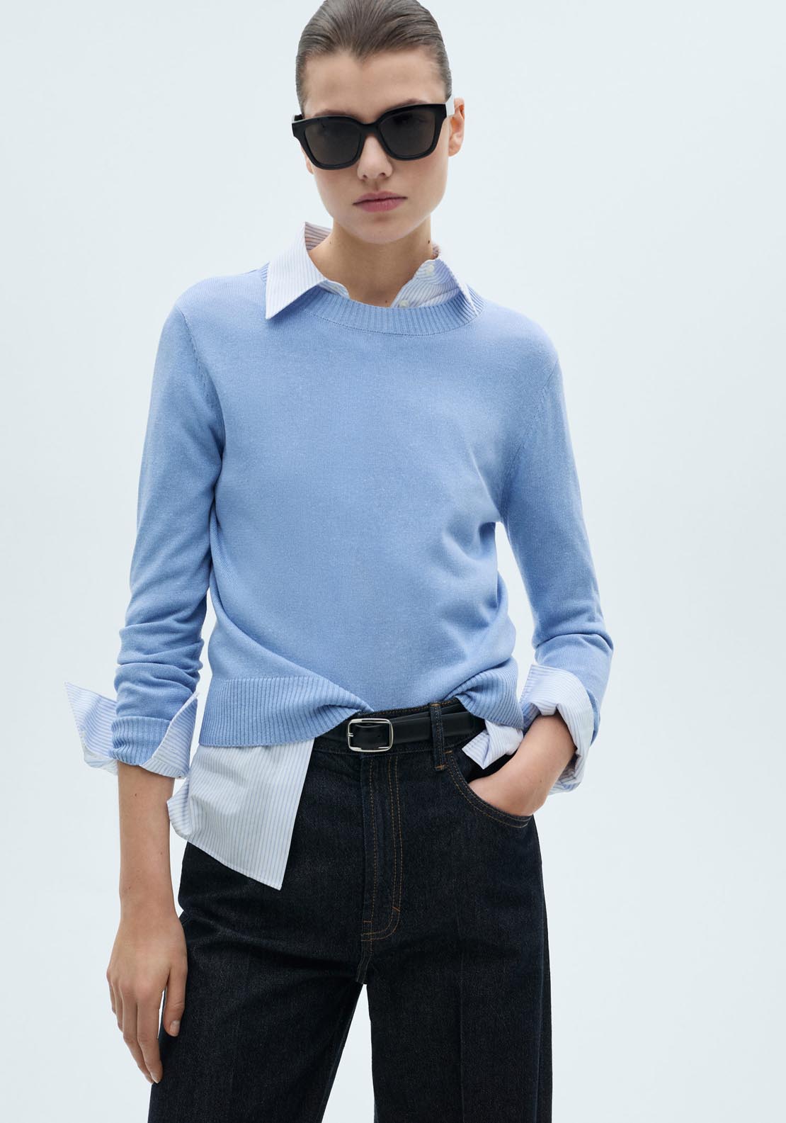 Mango Linen Blend Knitted Sweater - Light/pastel Blue 1 Shaws Department Stores