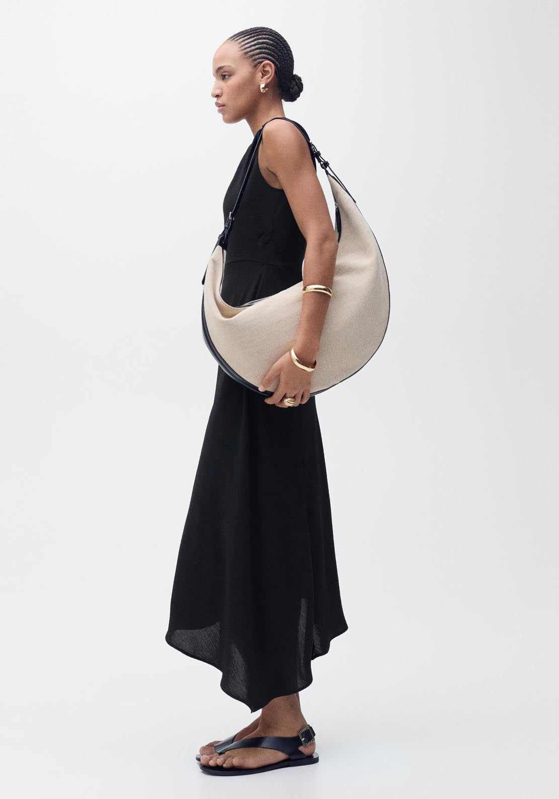 Mango Long Asymmetric Dress - Black 3 Shaws Department Stores