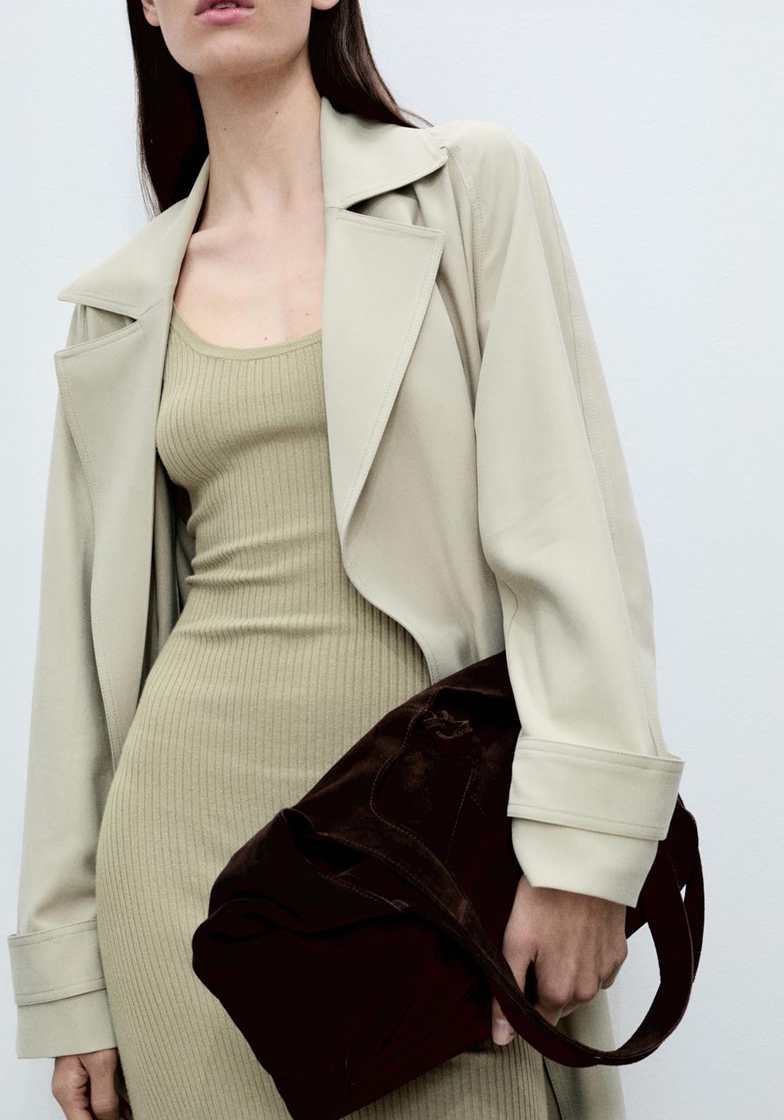 Mango Ribbed Knitted Midi Dress - Beige/khaki 4 Shaws Department Stores