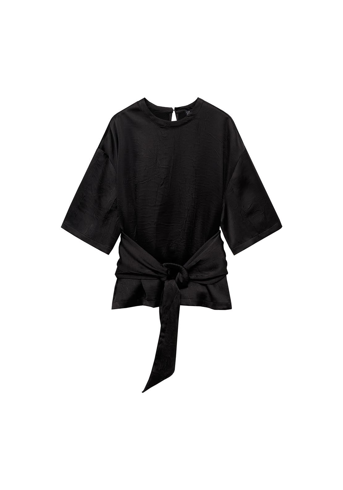 Mango Satin blouse with belt - Black 9 Shaws Department Stores