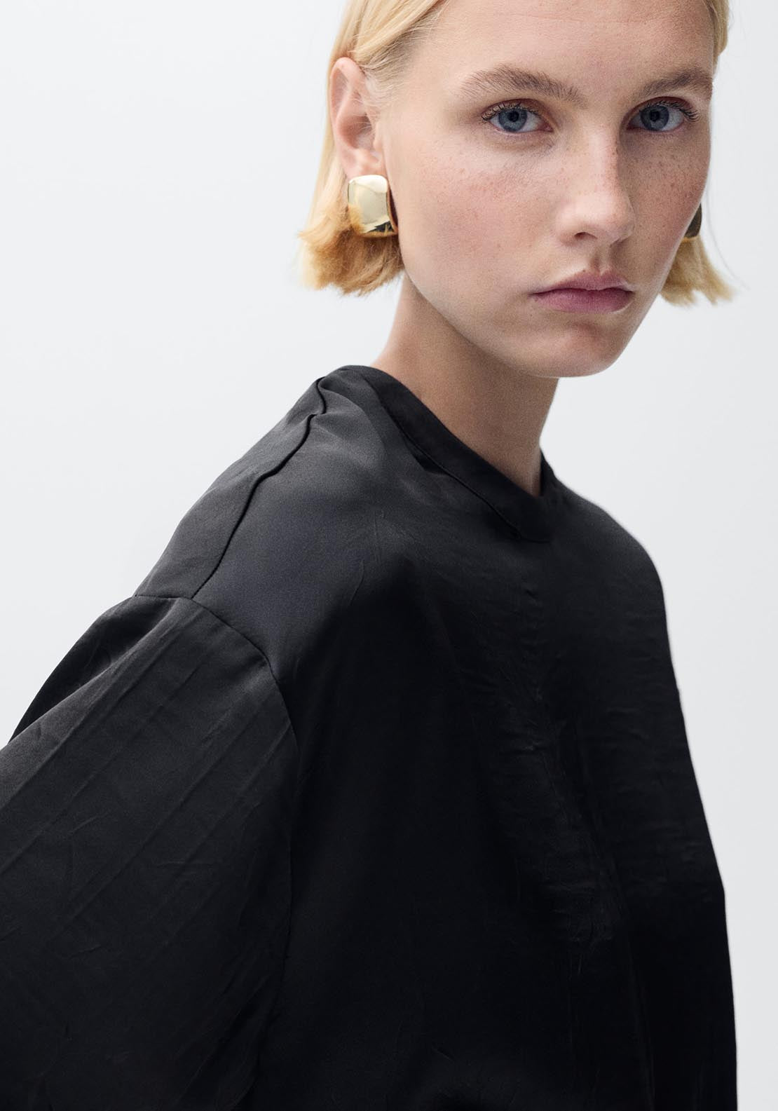 Mango Satin blouse with belt - Black 4 Shaws Department Stores