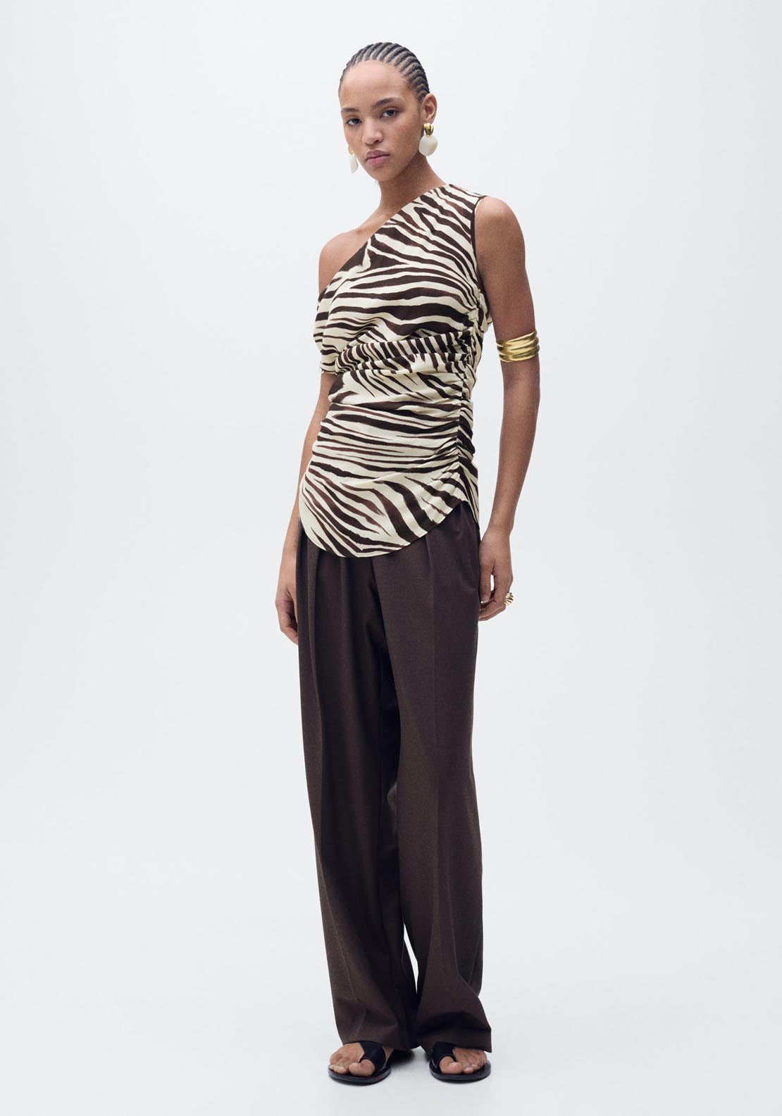 Mango Zebra Print Draped Blouse - Light Beige 2 Shaws Department Stores