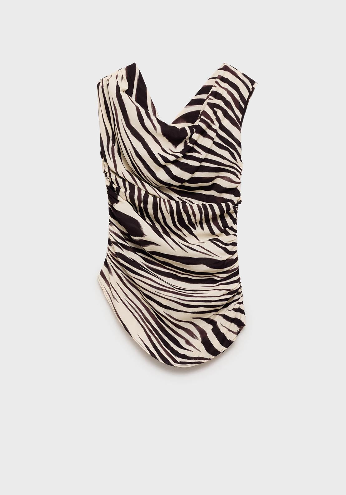 Mango Zebra Print Draped Blouse - Light Beige 7 Shaws Department Stores