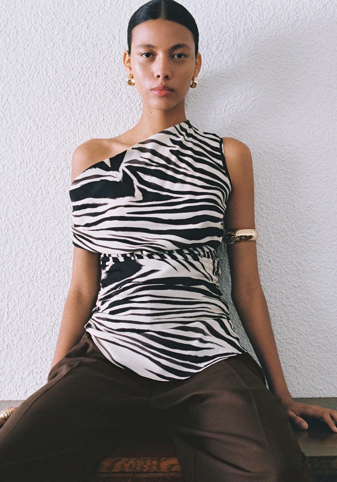 Mango Zebra Print Draped Blouse - Light Beige 5 Shaws Department Stores