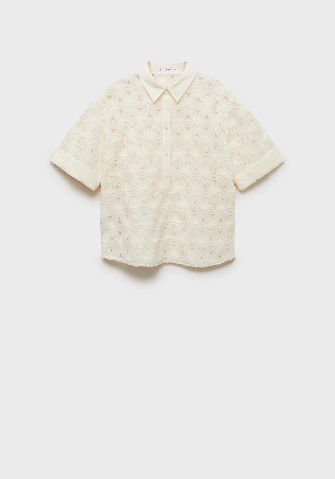 Mango Openwork Floral Textured Shirt - Light Beige 7 Shaws Department Stores
