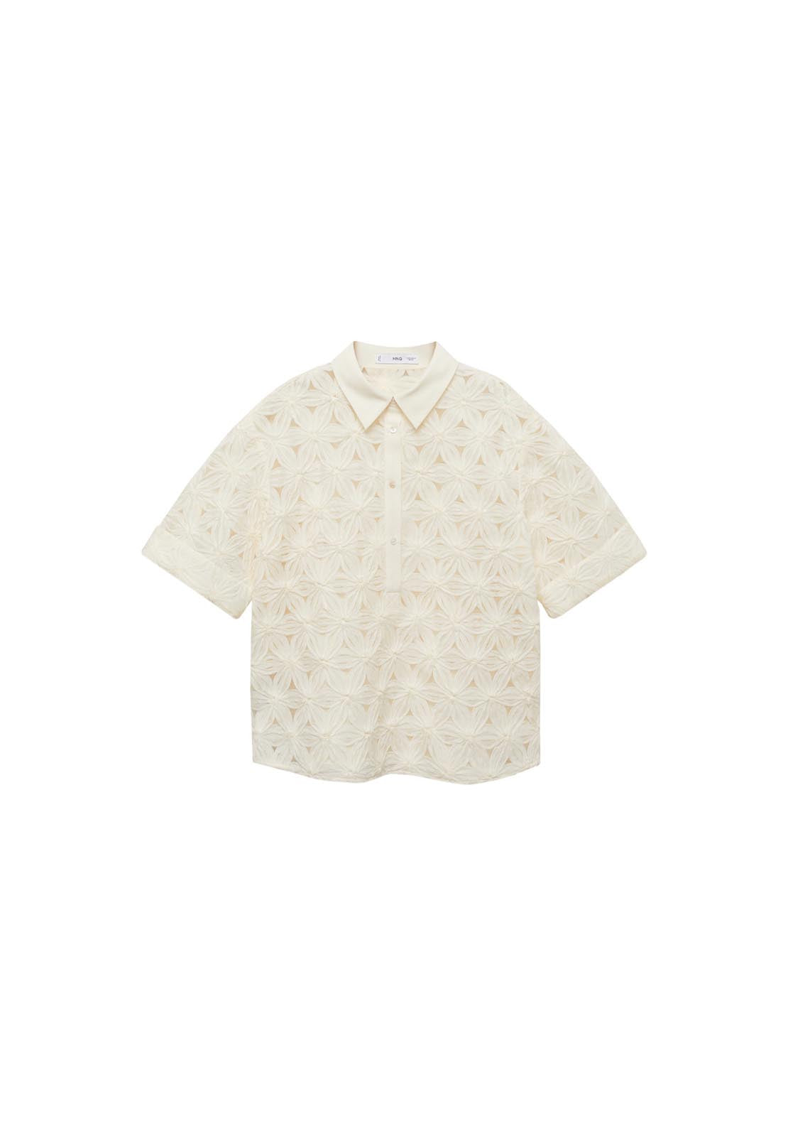 Mango Openwork Floral Textured Shirt - Light Beige 8 Shaws Department Stores