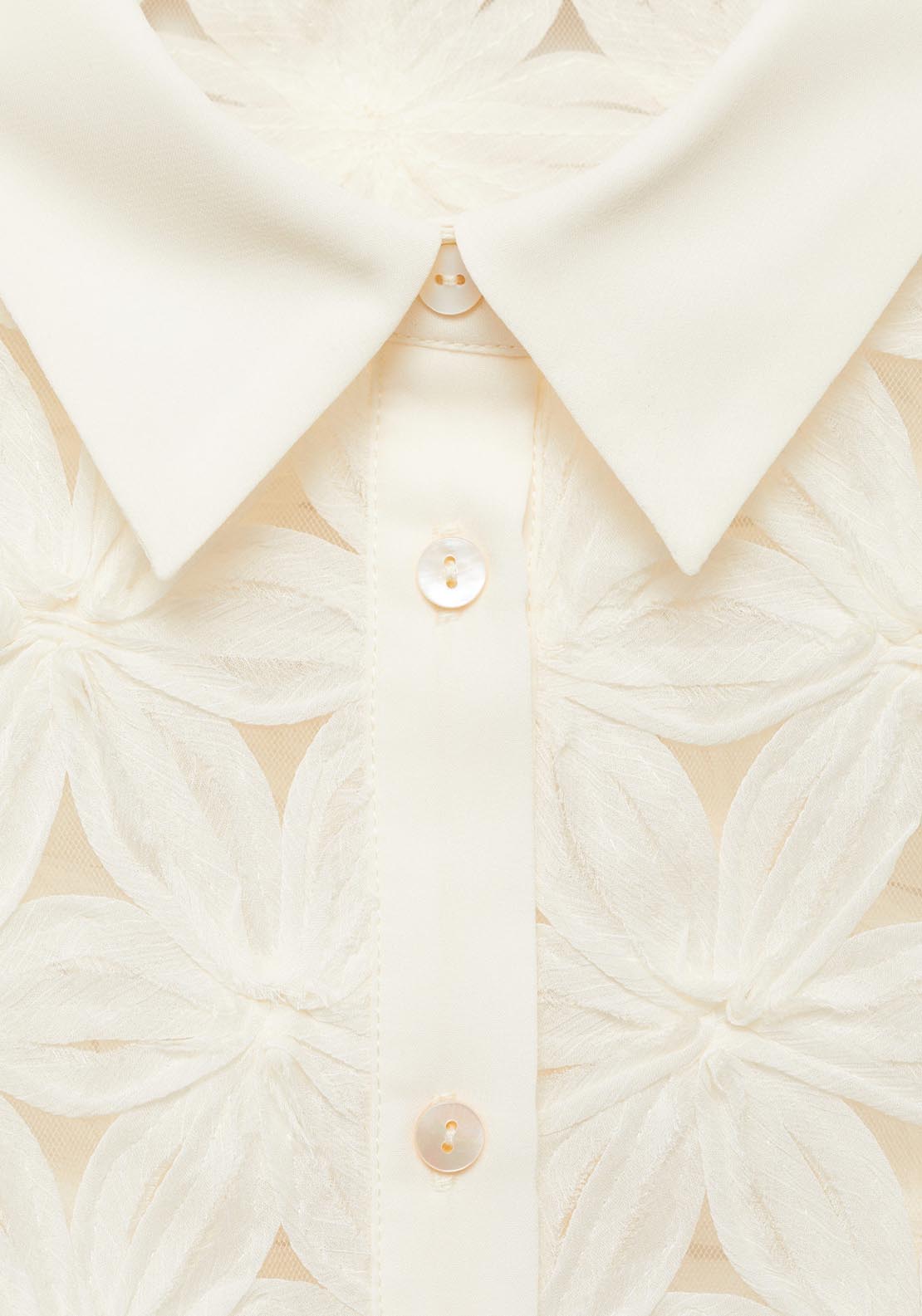 Mango Openwork Floral Textured Shirt - Light Beige 6 Shaws Department Stores