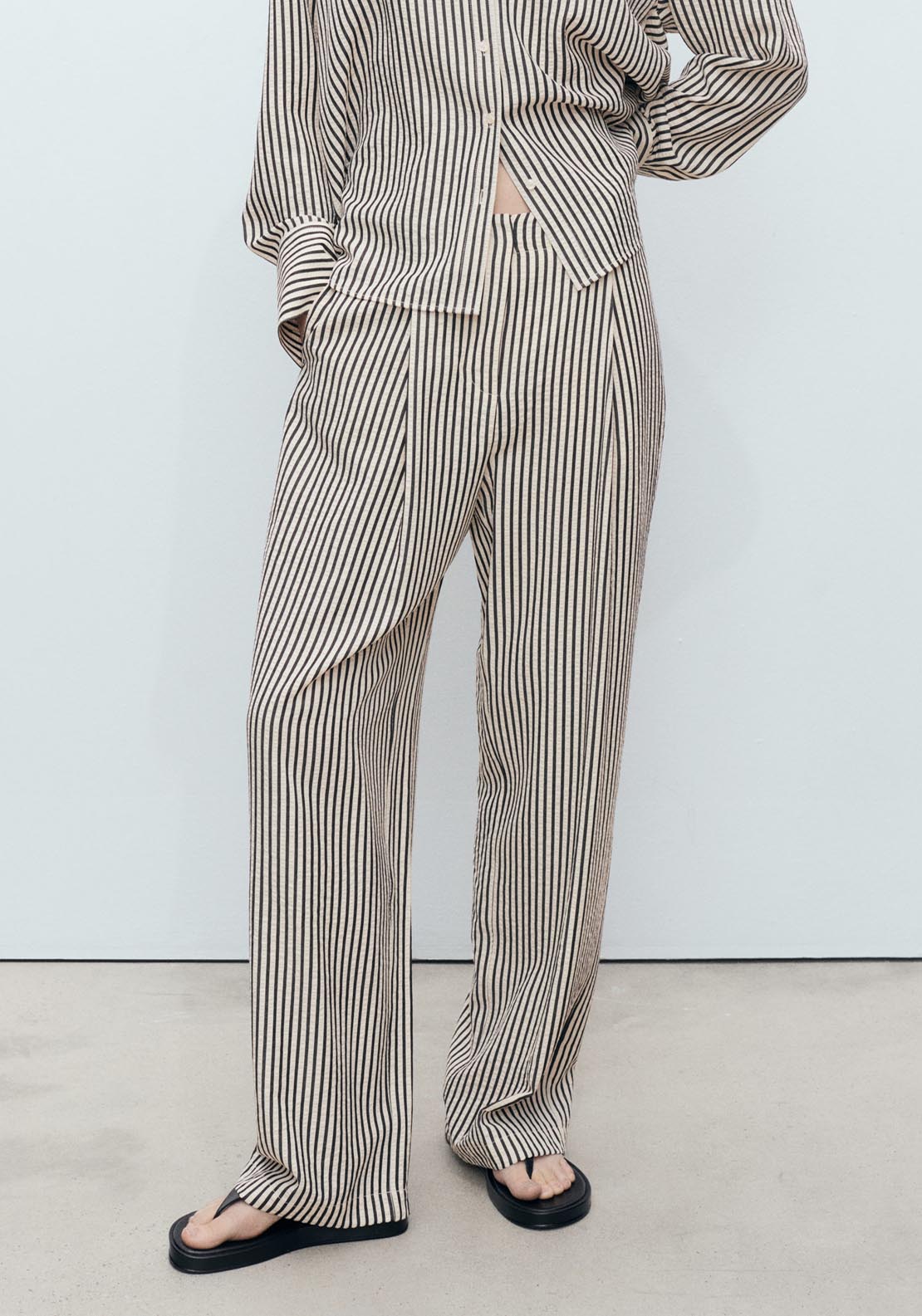 Mango Texture Striped Trousers - Beige 1 Shaws Department Stores