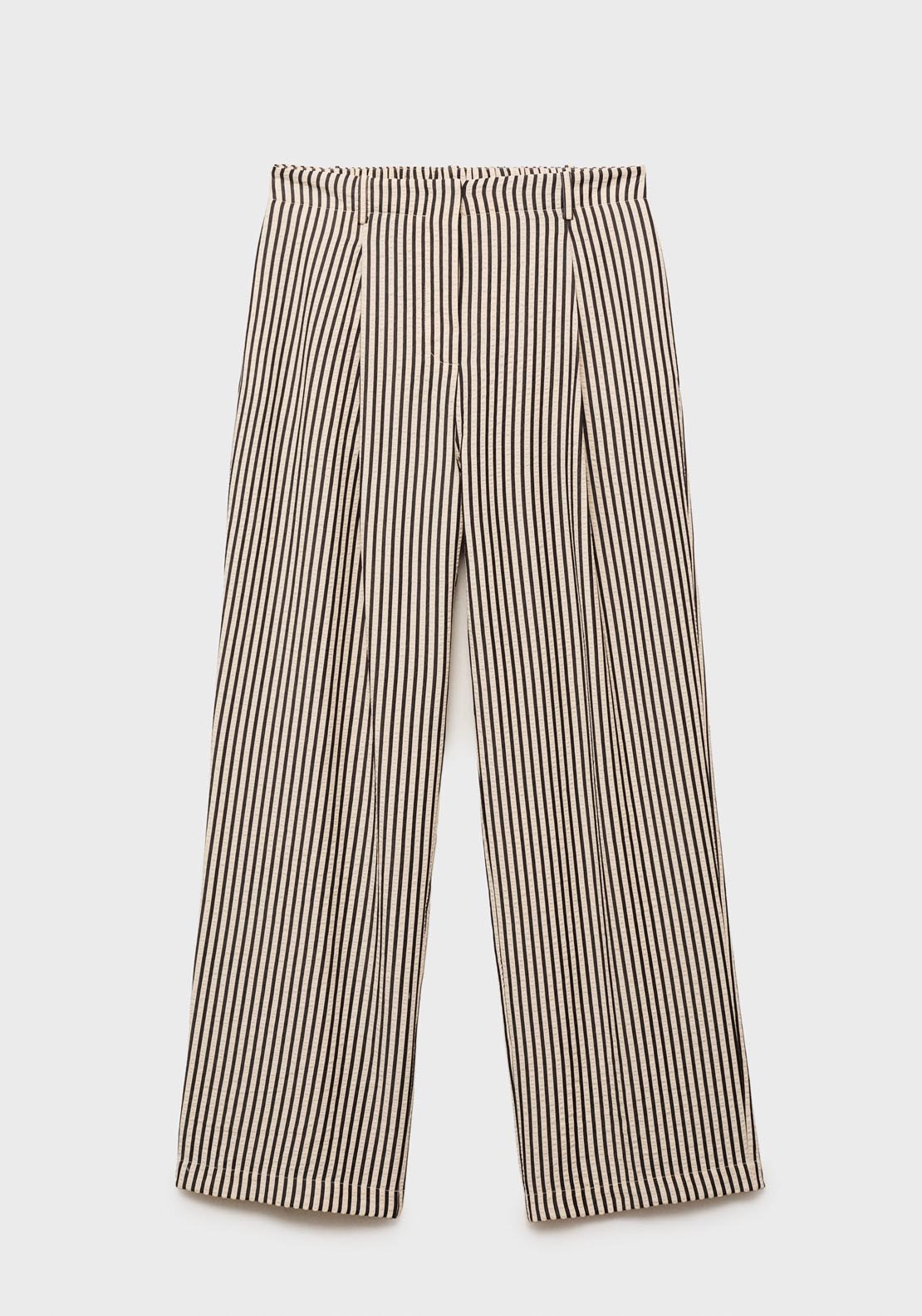 Mango Texture Striped Trousers - Beige 7 Shaws Department Stores