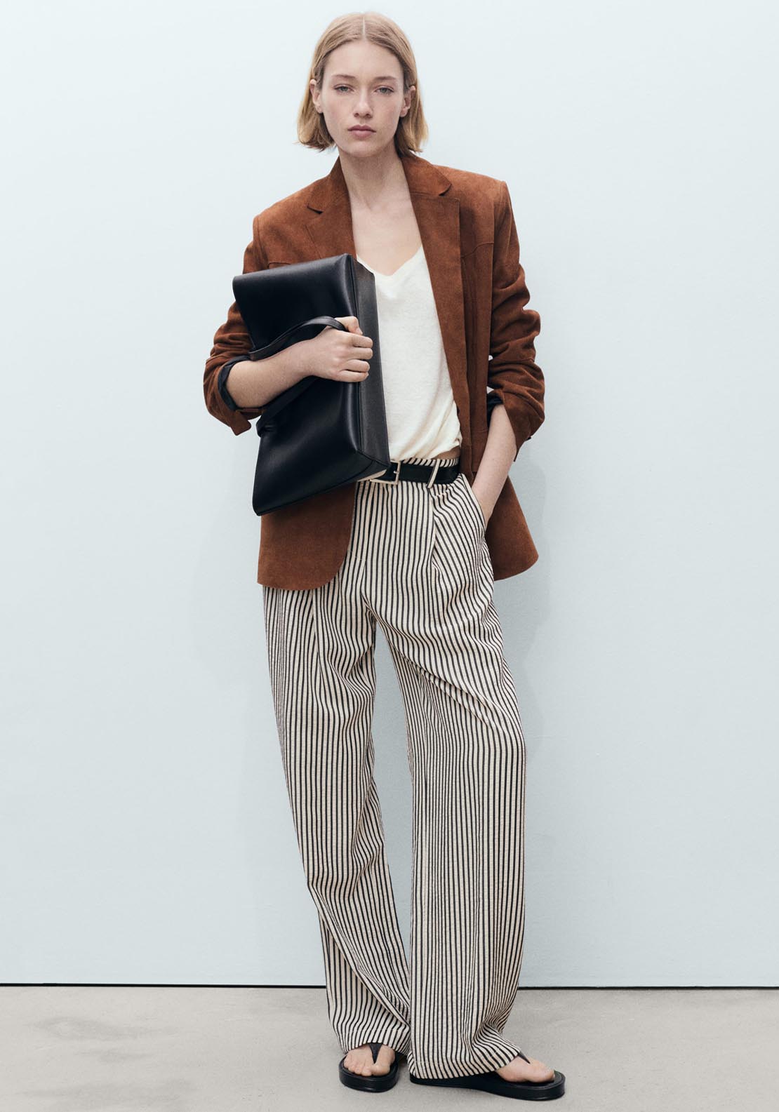 Mango Texture Striped Trousers - Beige 5 Shaws Department Stores