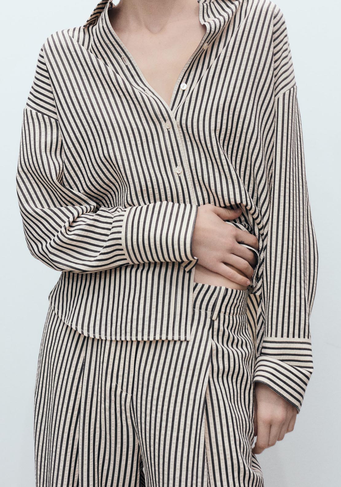 Mango Texture Striped Trousers - Beige 4 Shaws Department Stores