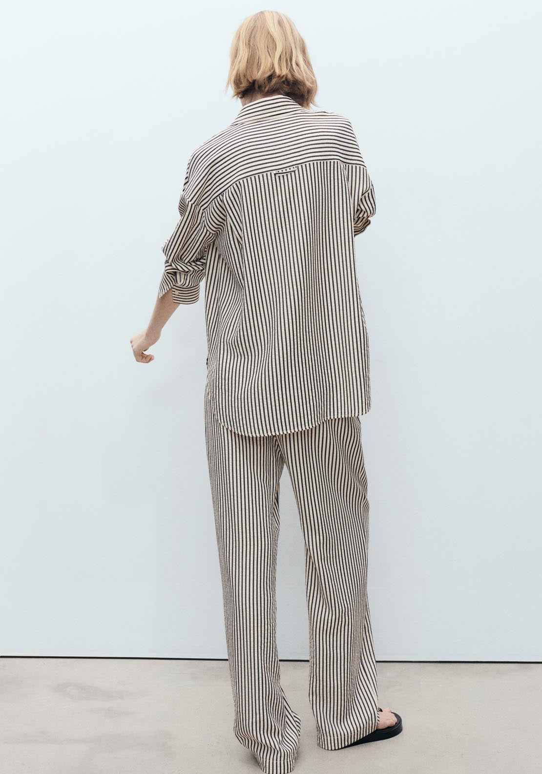 Mango Texture Striped Trousers - Beige 2 Shaws Department Stores