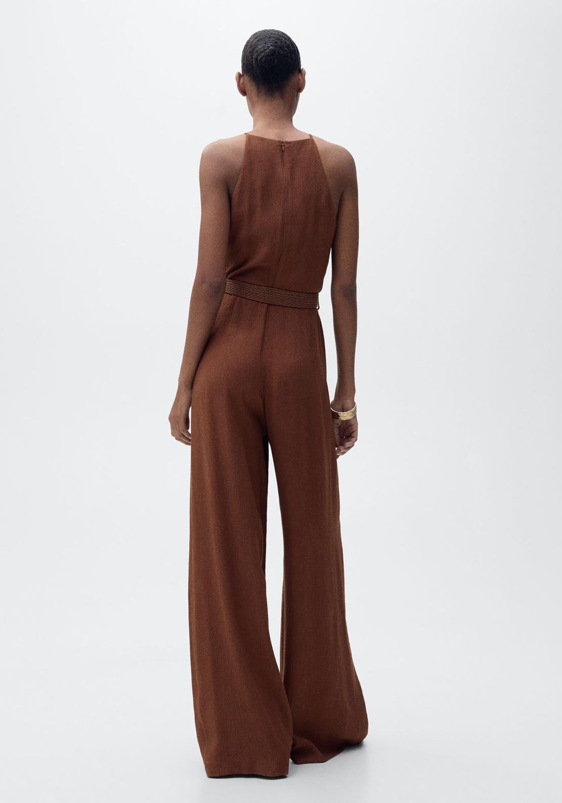 Mango Halter Neck Jumpsuit With Belt - Brown 2 Shaws Department Stores
