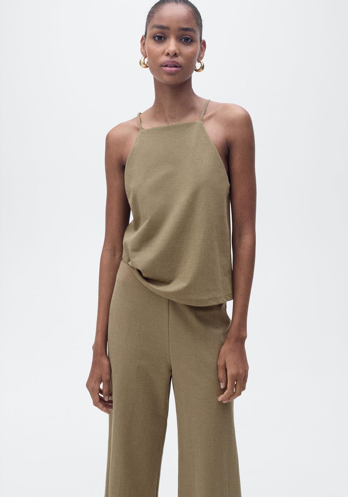 Mango Cropped Palazzo Trousers - Beige/khaki 3 Shaws Department Stores