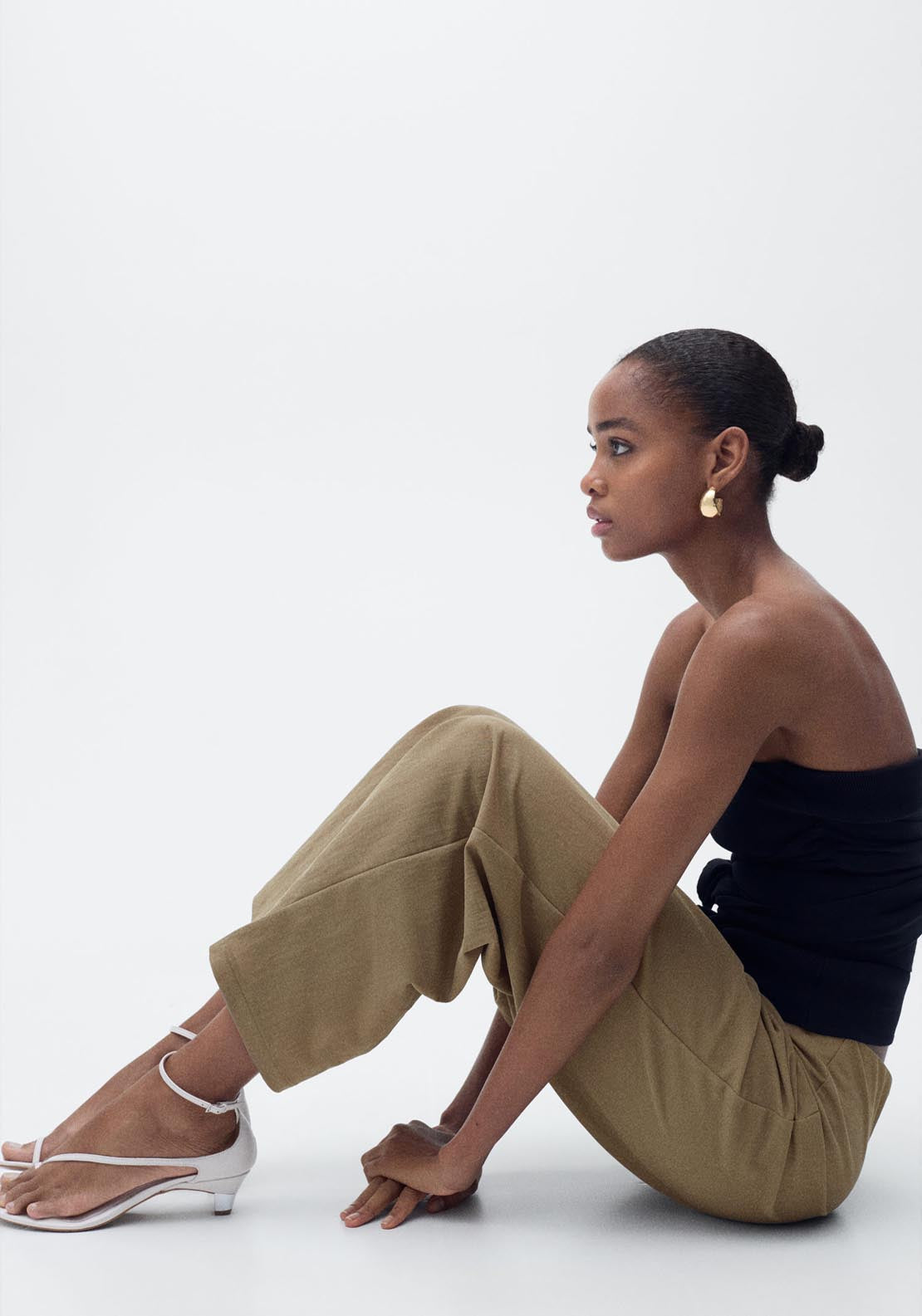 Mango Cropped Palazzo Trousers - Beige/khaki 4 Shaws Department Stores