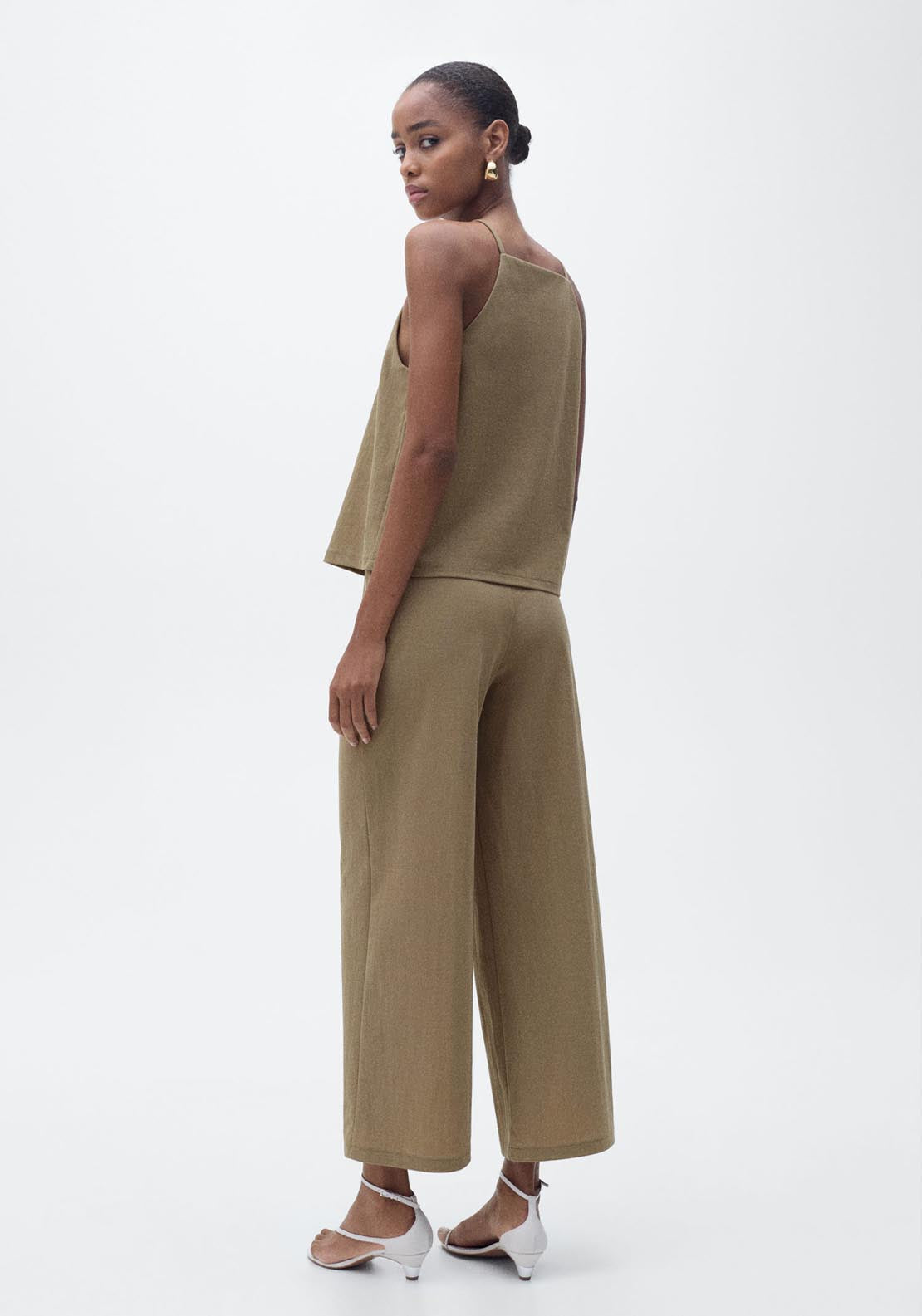 Mango Cropped Palazzo Trousers - Beige/khaki 2 Shaws Department Stores