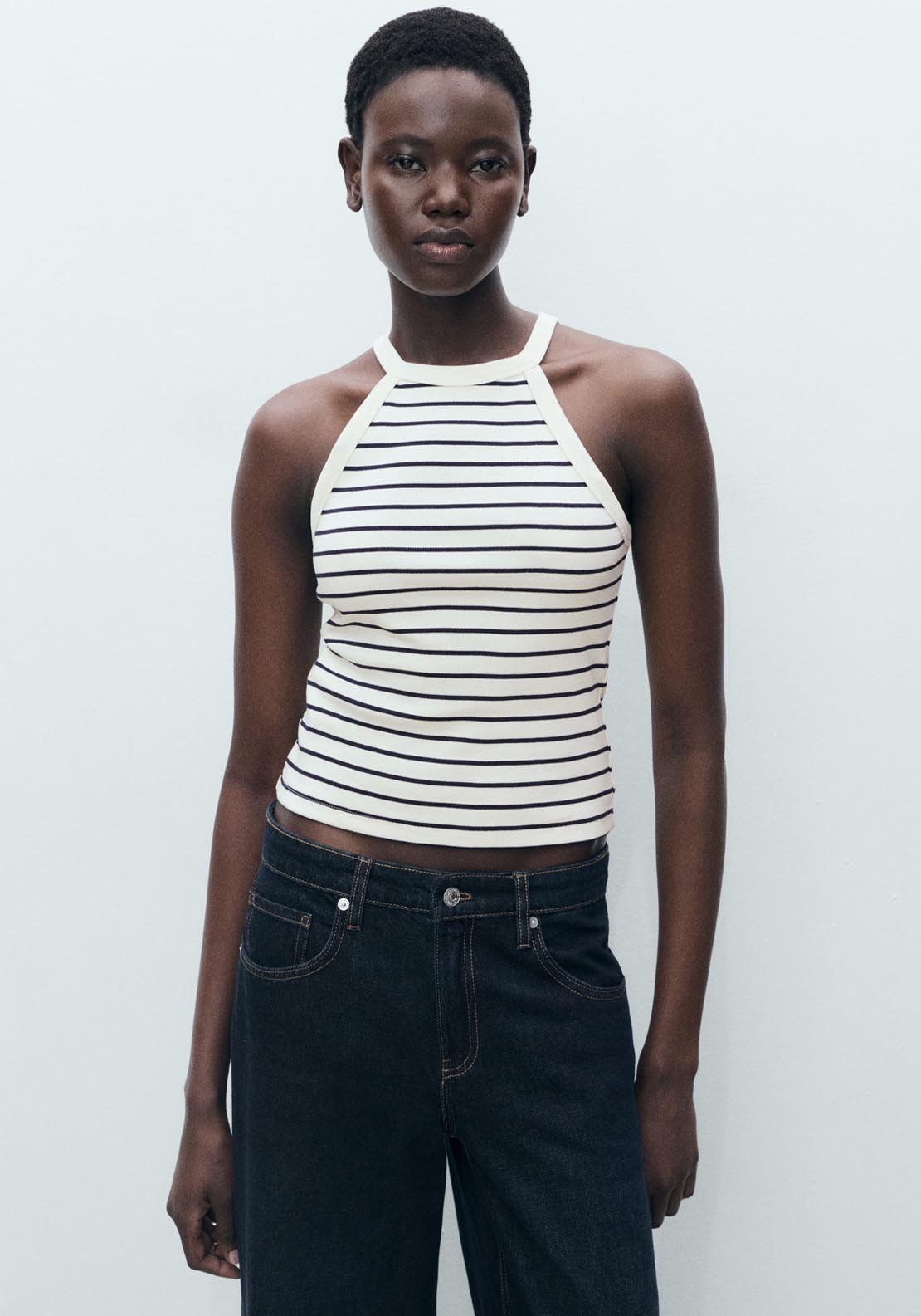 Mango Striped Halter Neck Top - Navy 1 Shaws Department Stores