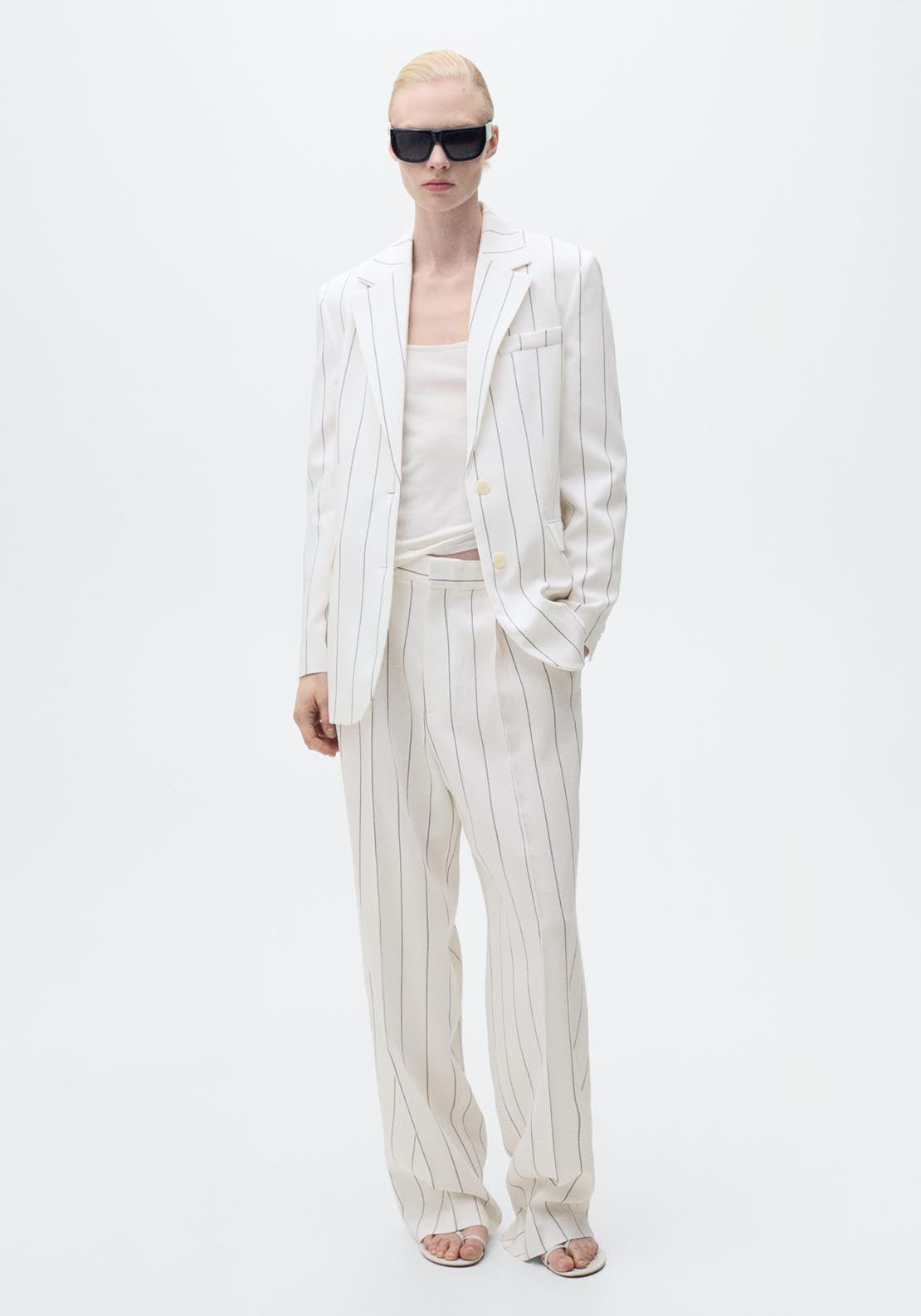 Mango Pinstripe Suit Jacket - White 5 Shaws Department Stores