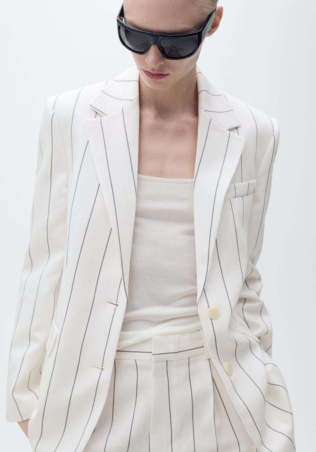 Mango Pinstripe Suit Jacket - White 4 Shaws Department Stores