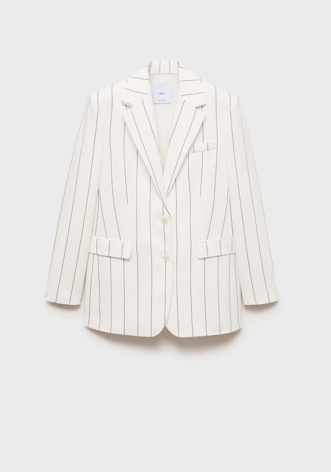 Mango Pinstripe Suit Jacket - White 7 Shaws Department Stores