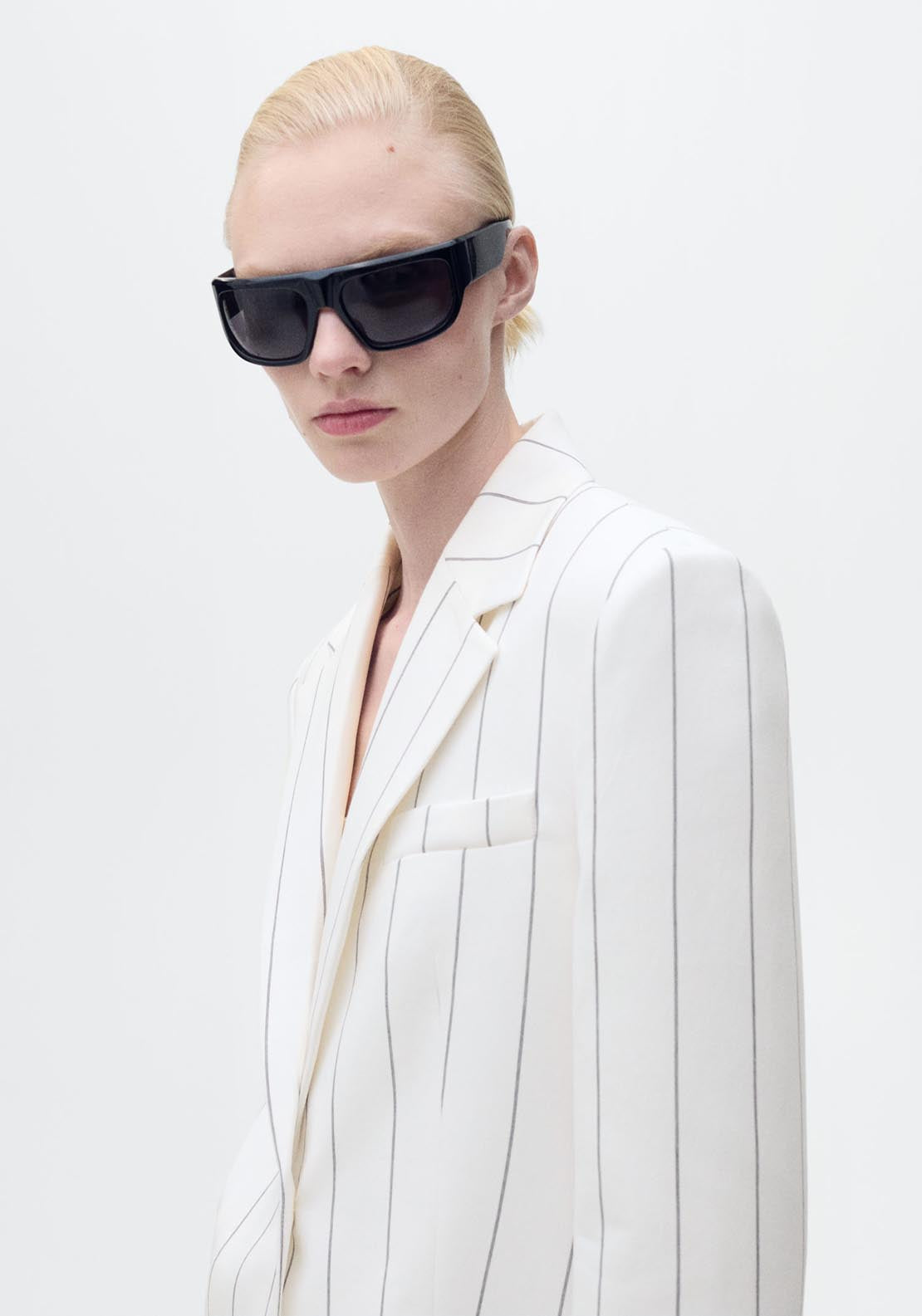 Mango Pinstripe Suit Jacket - White 3 Shaws Department Stores