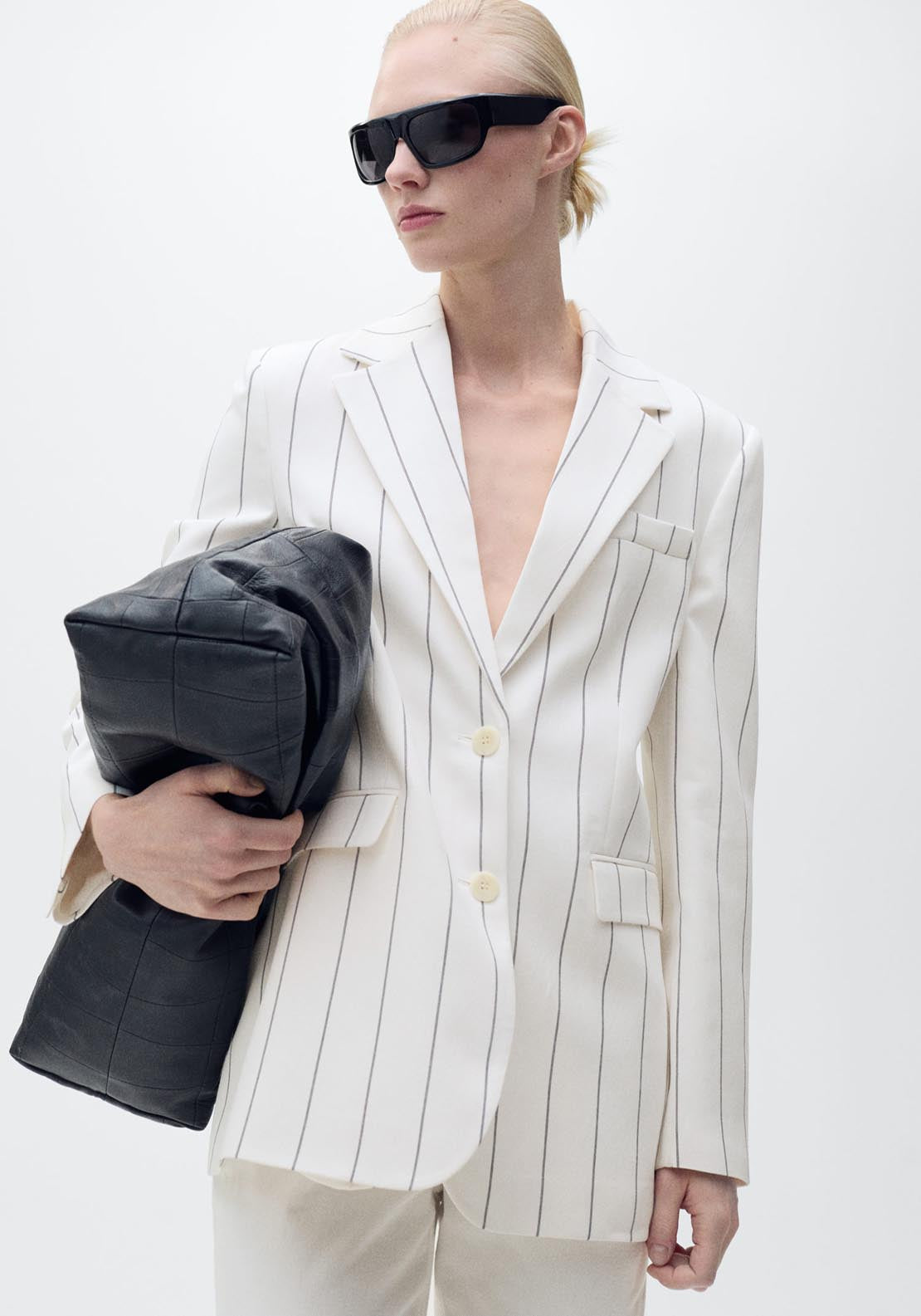 Mango Pinstripe Suit Jacket - White 1 Shaws Department Stores