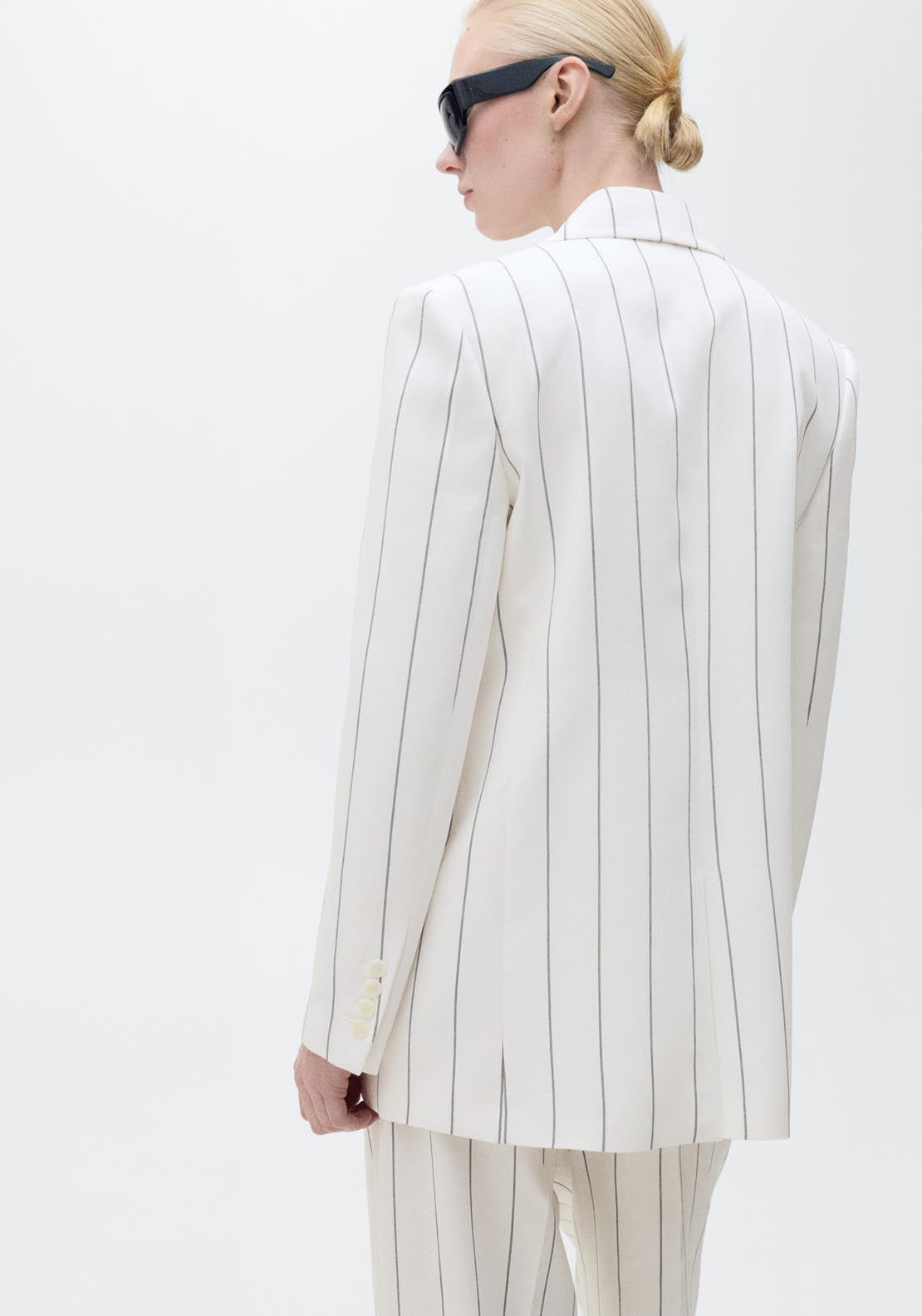 Mango Pinstripe Suit Jacket - White 2 Shaws Department Stores
