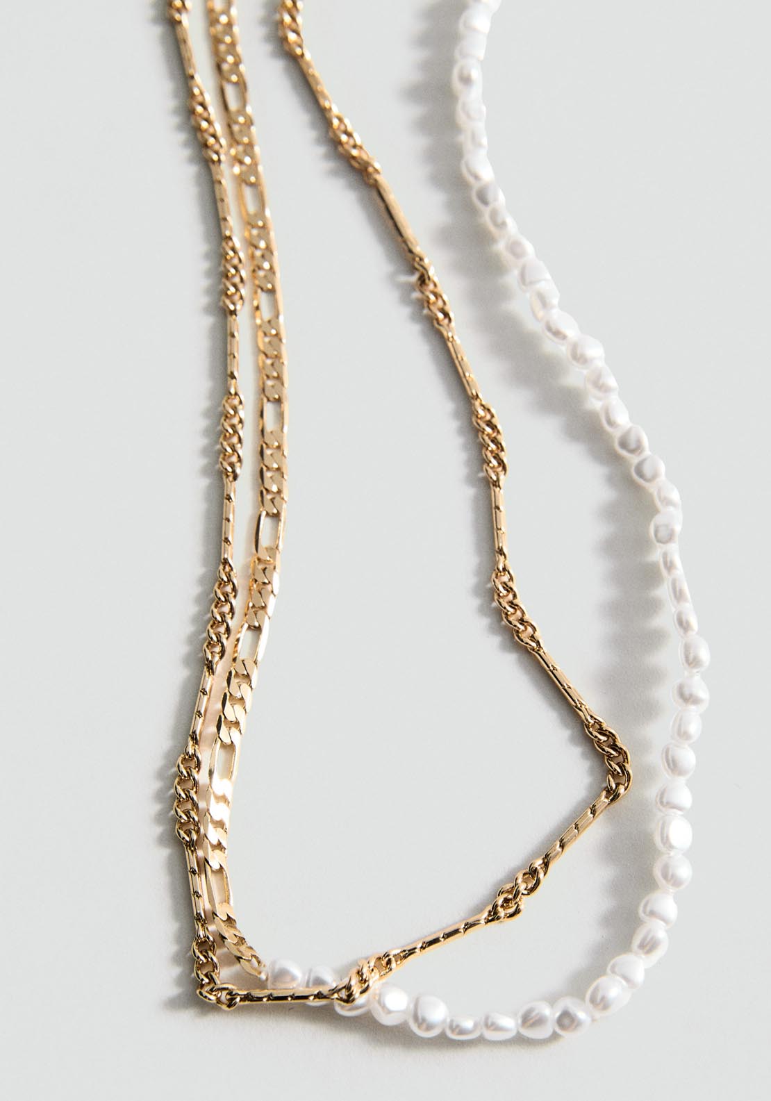 Mango Double pearl chain necklace - Gold 3 Shaws Department Stores