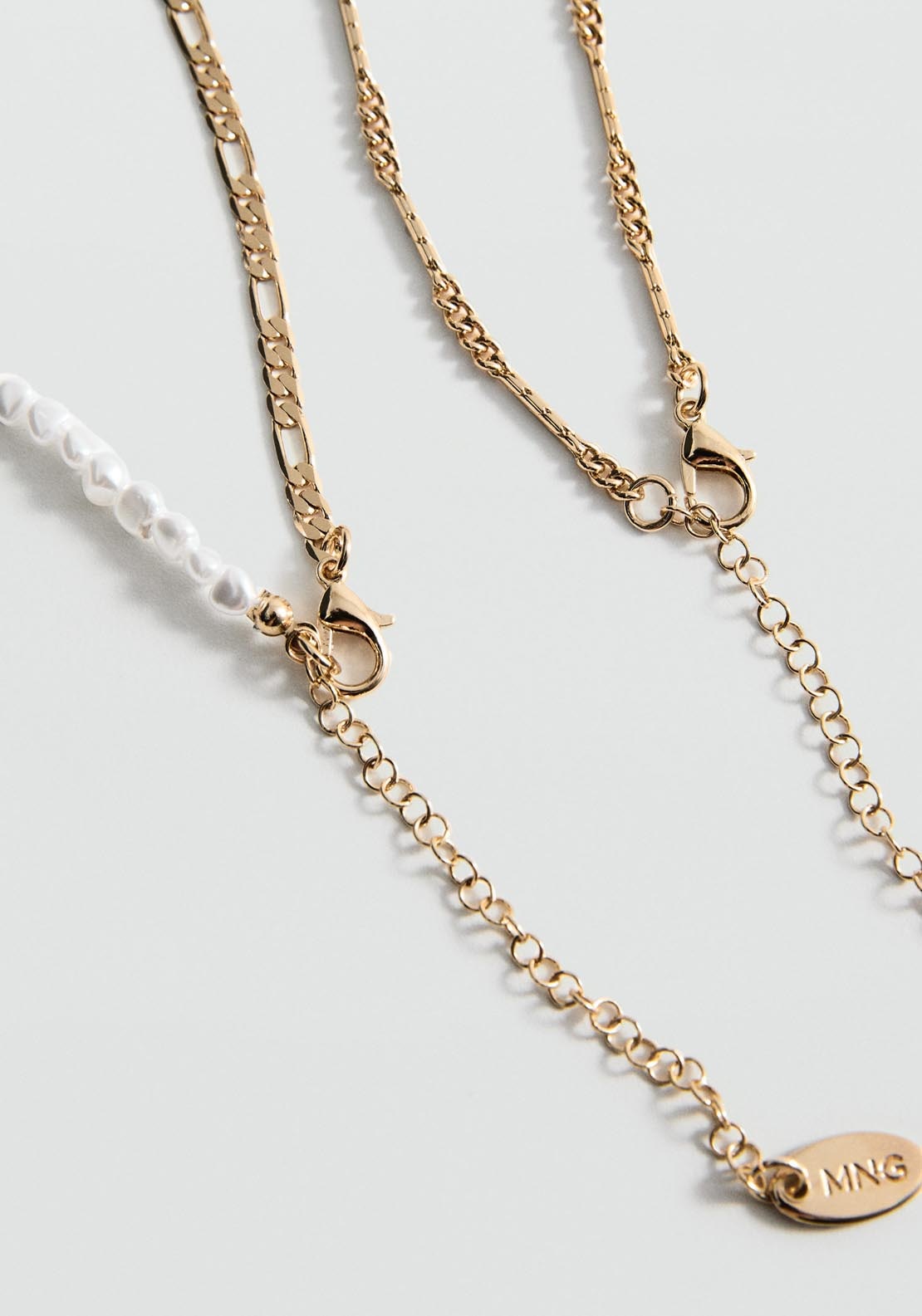 Mango Double pearl chain necklace - Gold 2 Shaws Department Stores