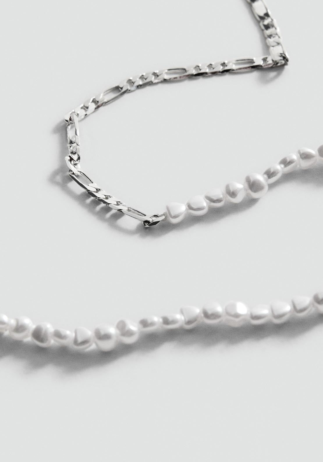 Mango Double pearl chain necklace - Grey 2 Shaws Department Stores
