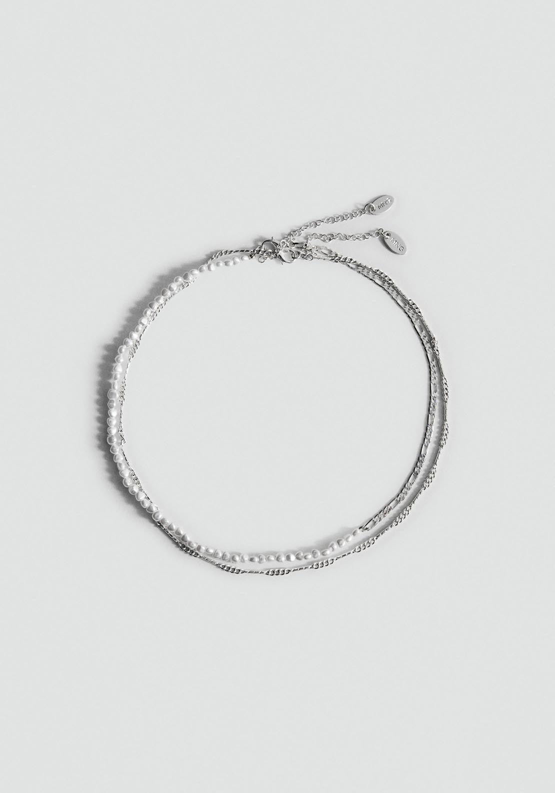 Mango Double pearl chain necklace - Grey 1 Shaws Department Stores
