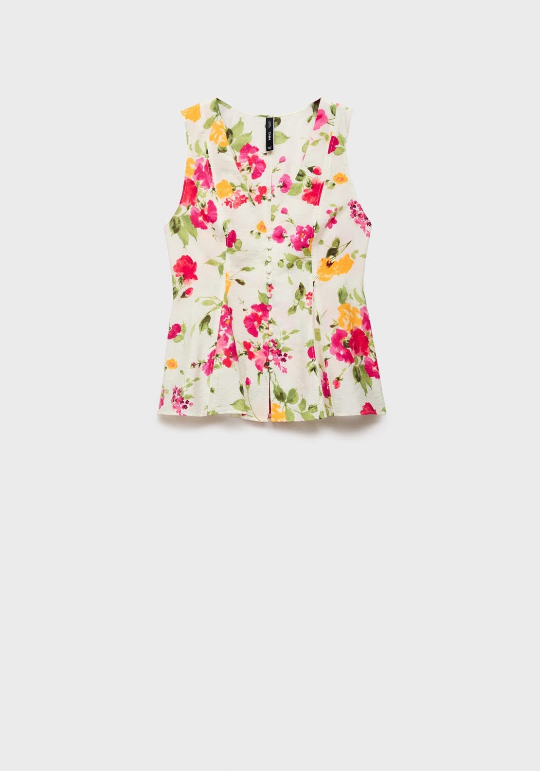 Mango Floral Button Down Fitted Blouse - Light Beige 7 Shaws Department Stores